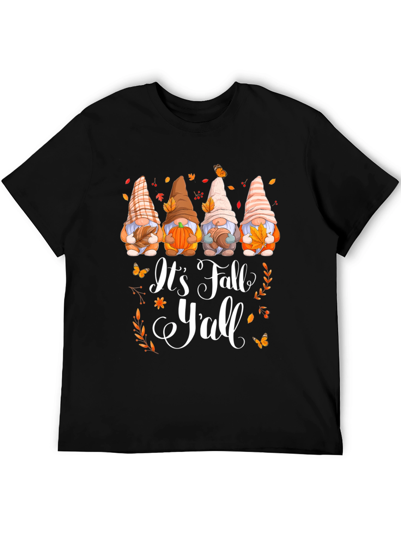 Black It's Fall Y'all Gnomes Graphic T-Shirt view 5