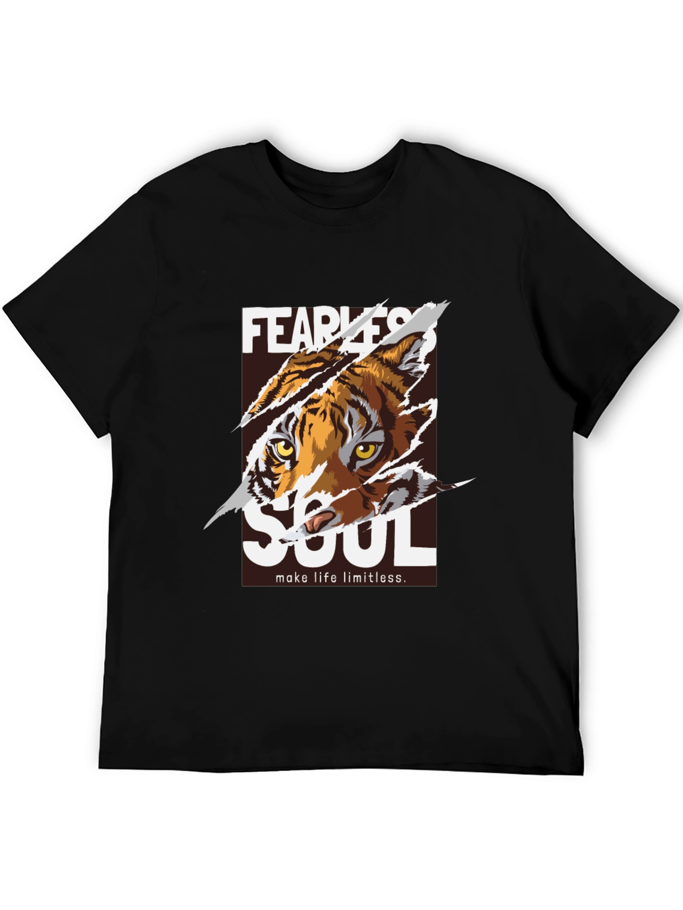 Black Fearless Soul Tiger Graphic Black T-Shirt view 5