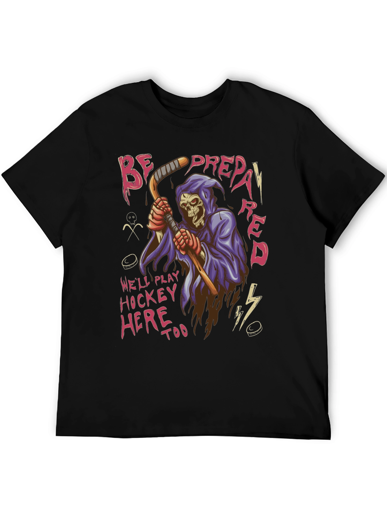 Black Hockey Grim Reaper Graphic T-Shirt view 5