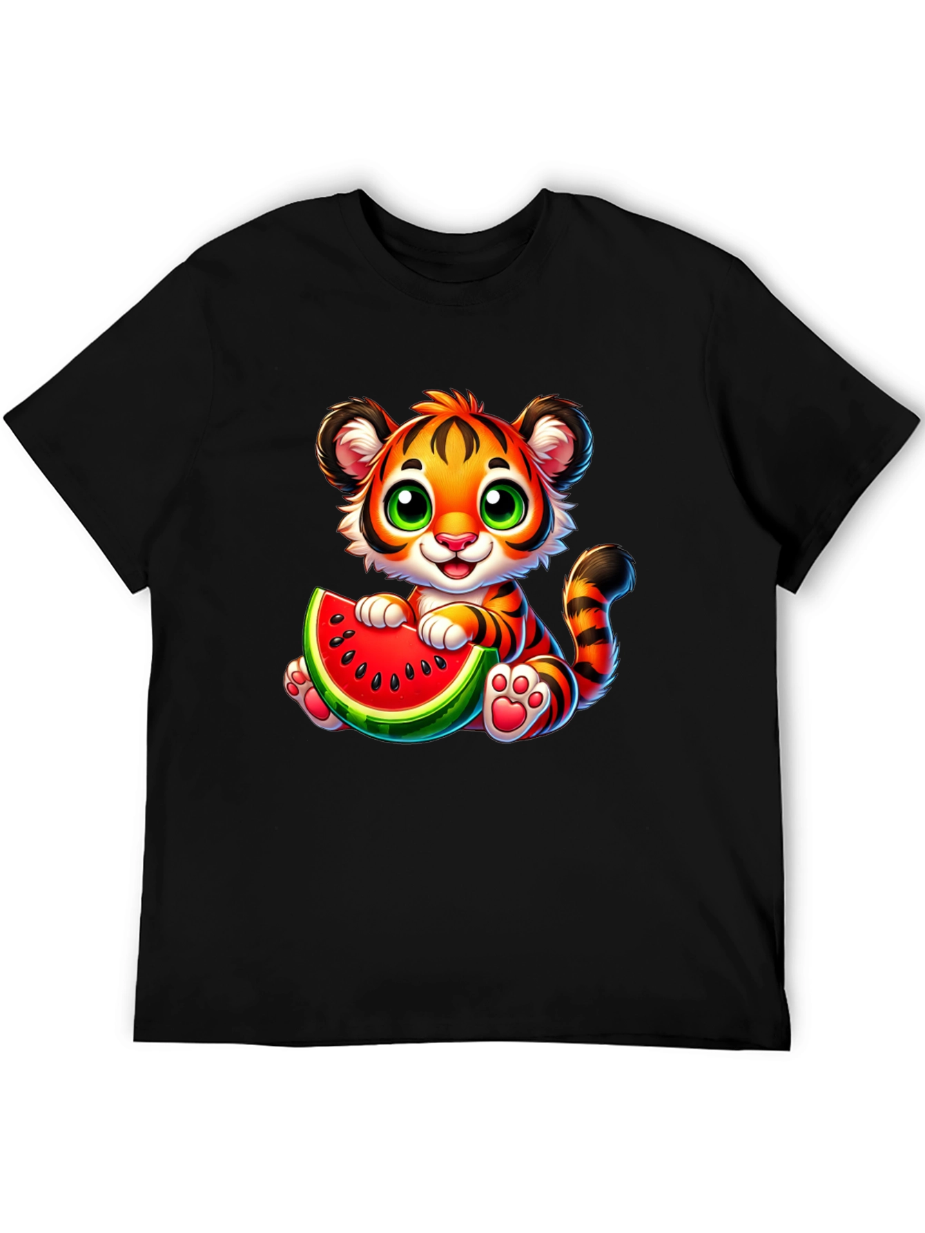 Black Cute Tiger Watermelon Graphic Tee - Fun Summer Style view 5