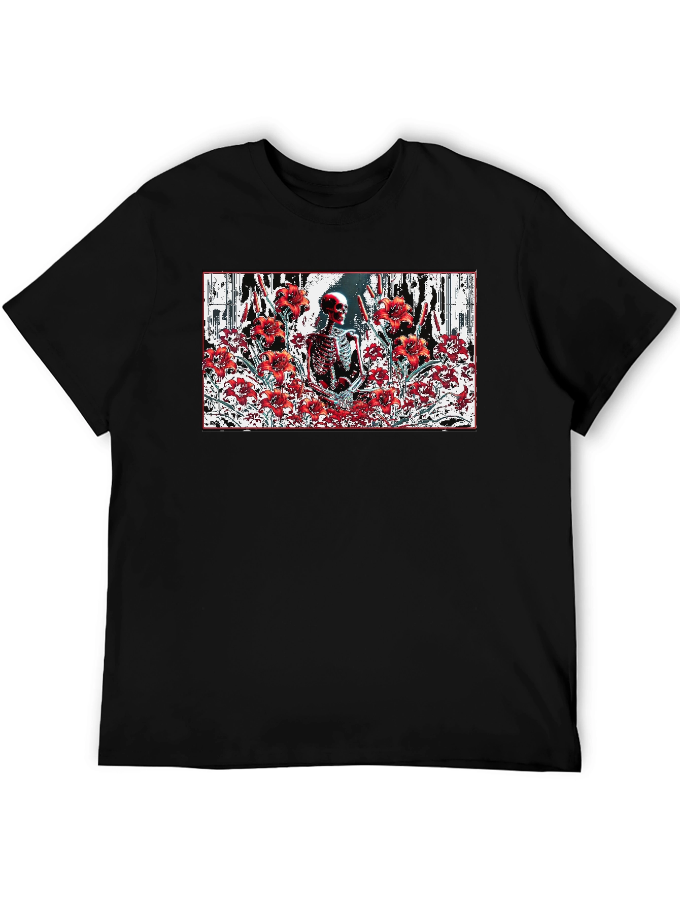 Black Skeleton in Floral T-Shirt - Gothic Style view 5