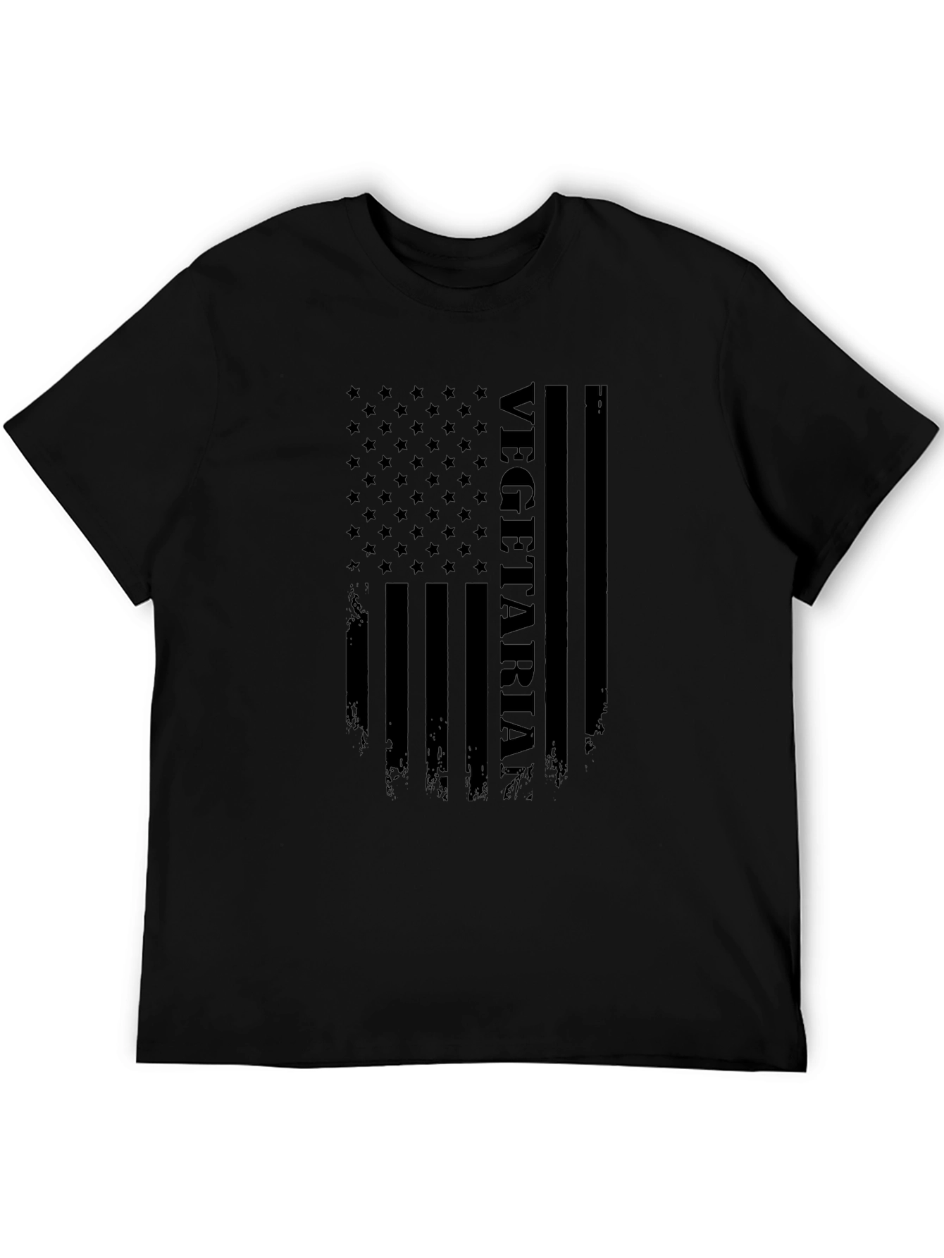 Black Vegetarian American Flag Graphic T-Shirt - Black view 5