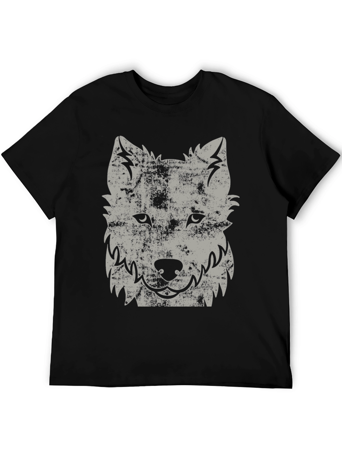 Black Distressed Wolf Graphic Black T-Shirt view 5