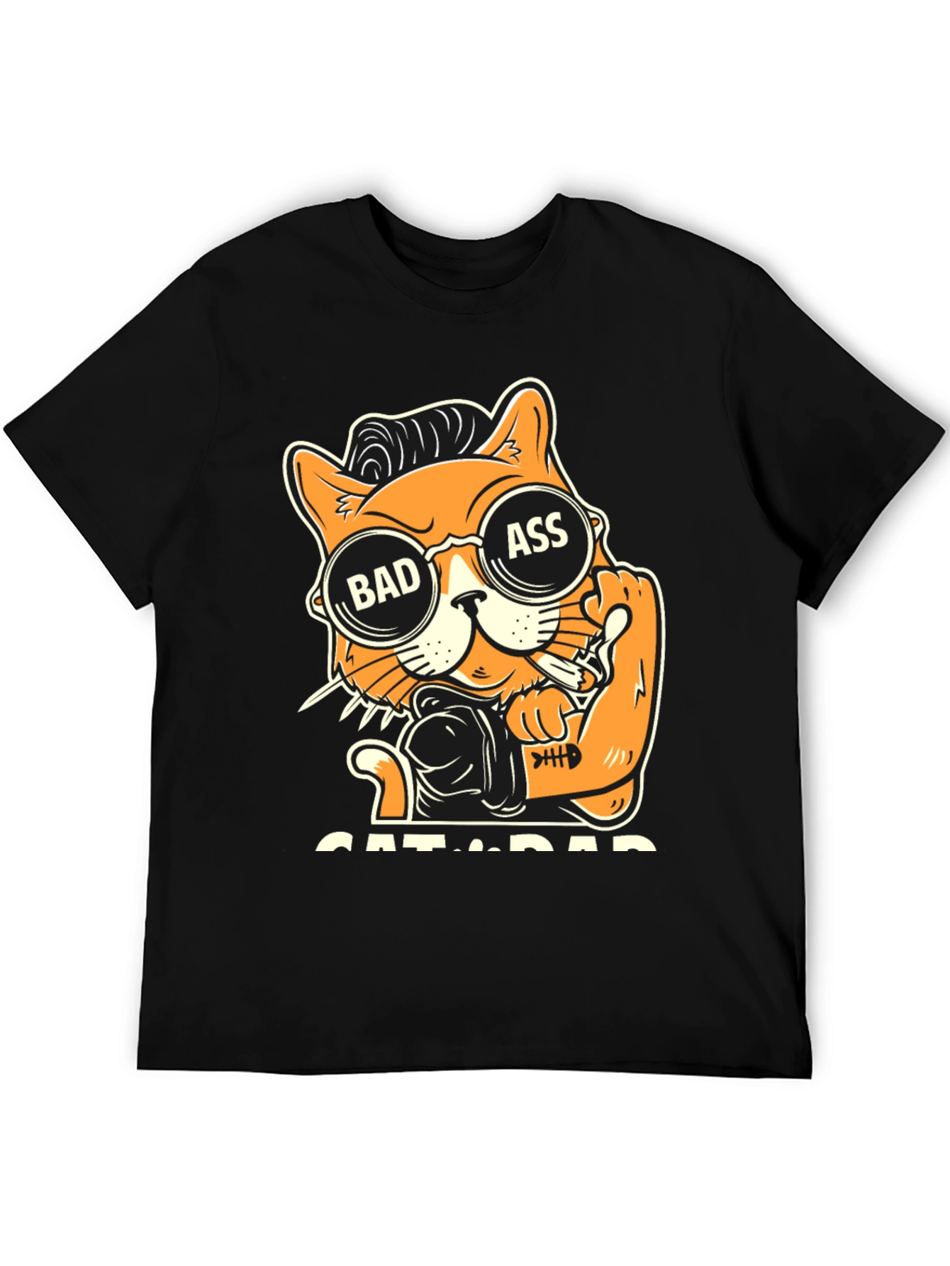Black Bad Ass Cat Dad Graphic T-Shirt view 5