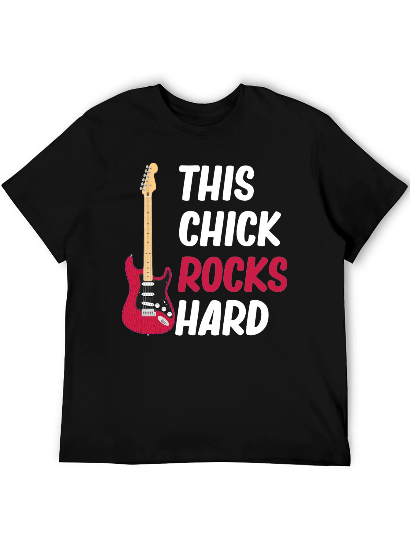 Black This Chick Rocks Hard Graphic T-Shirt view 5