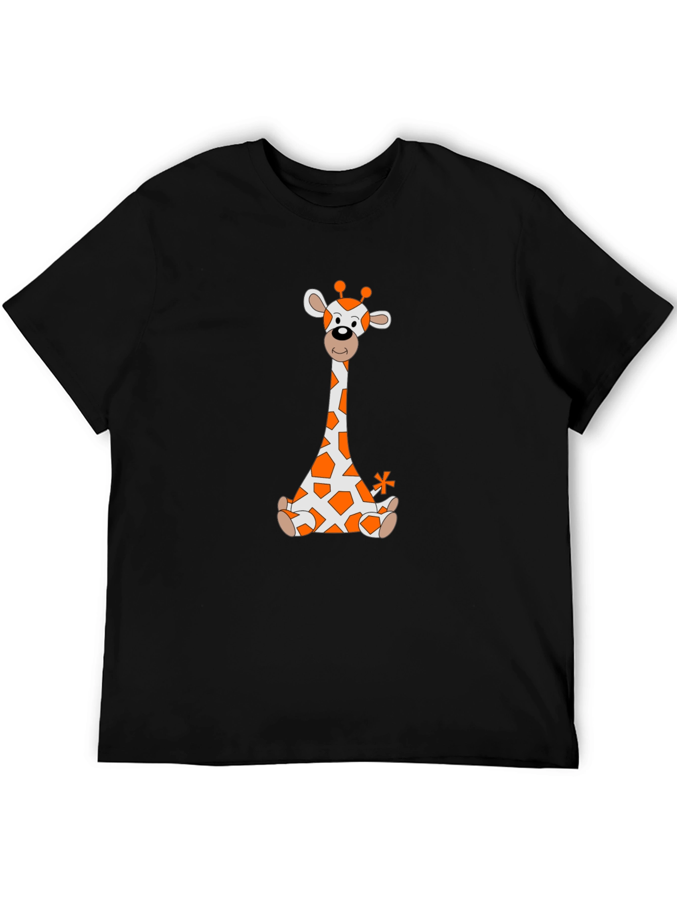 Black Giraffe Cartoon T-Shirt - Black Cotton Tee view 5