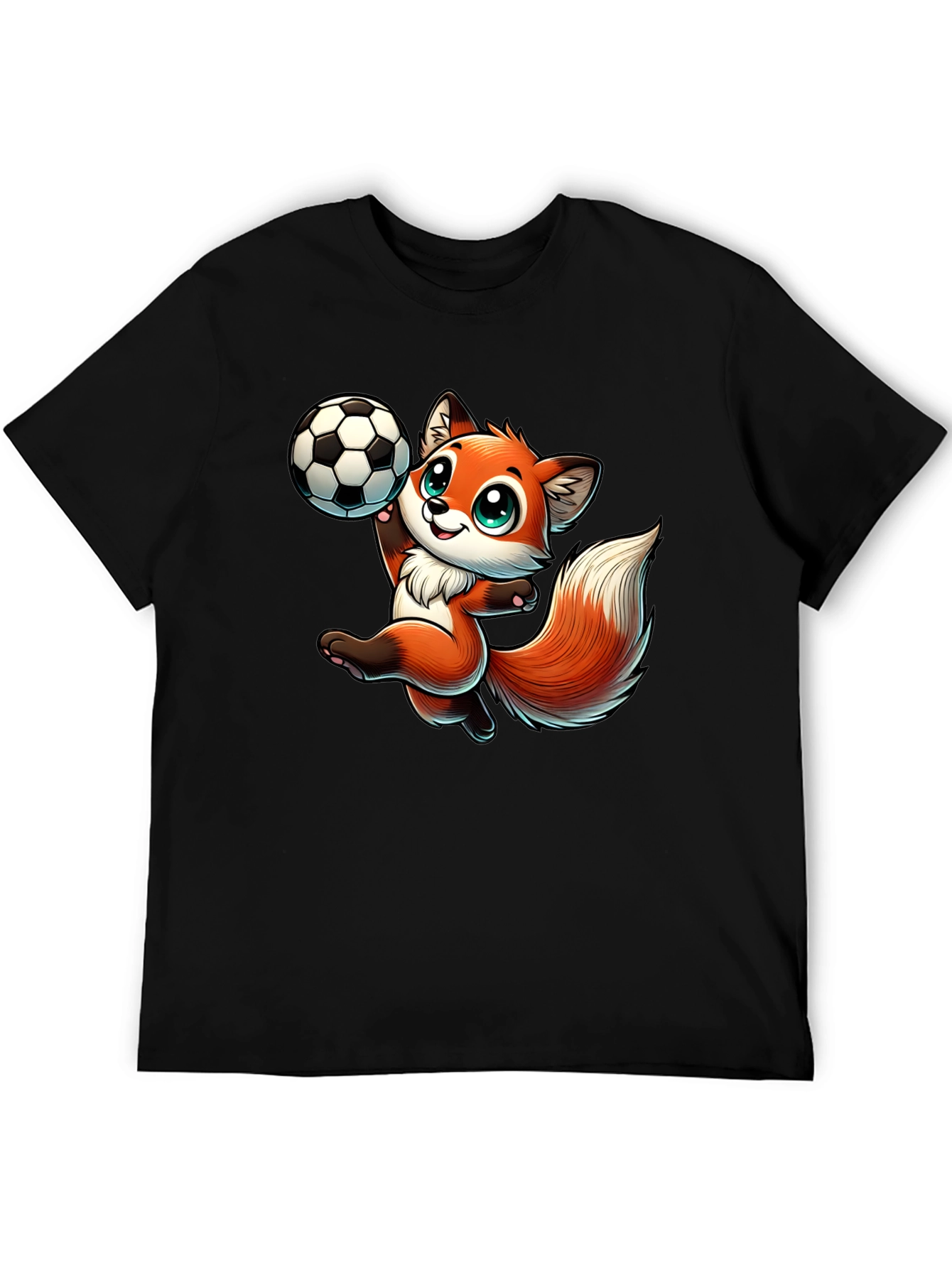 Black Cartoon Fox Soccer T-Shirt view 5
