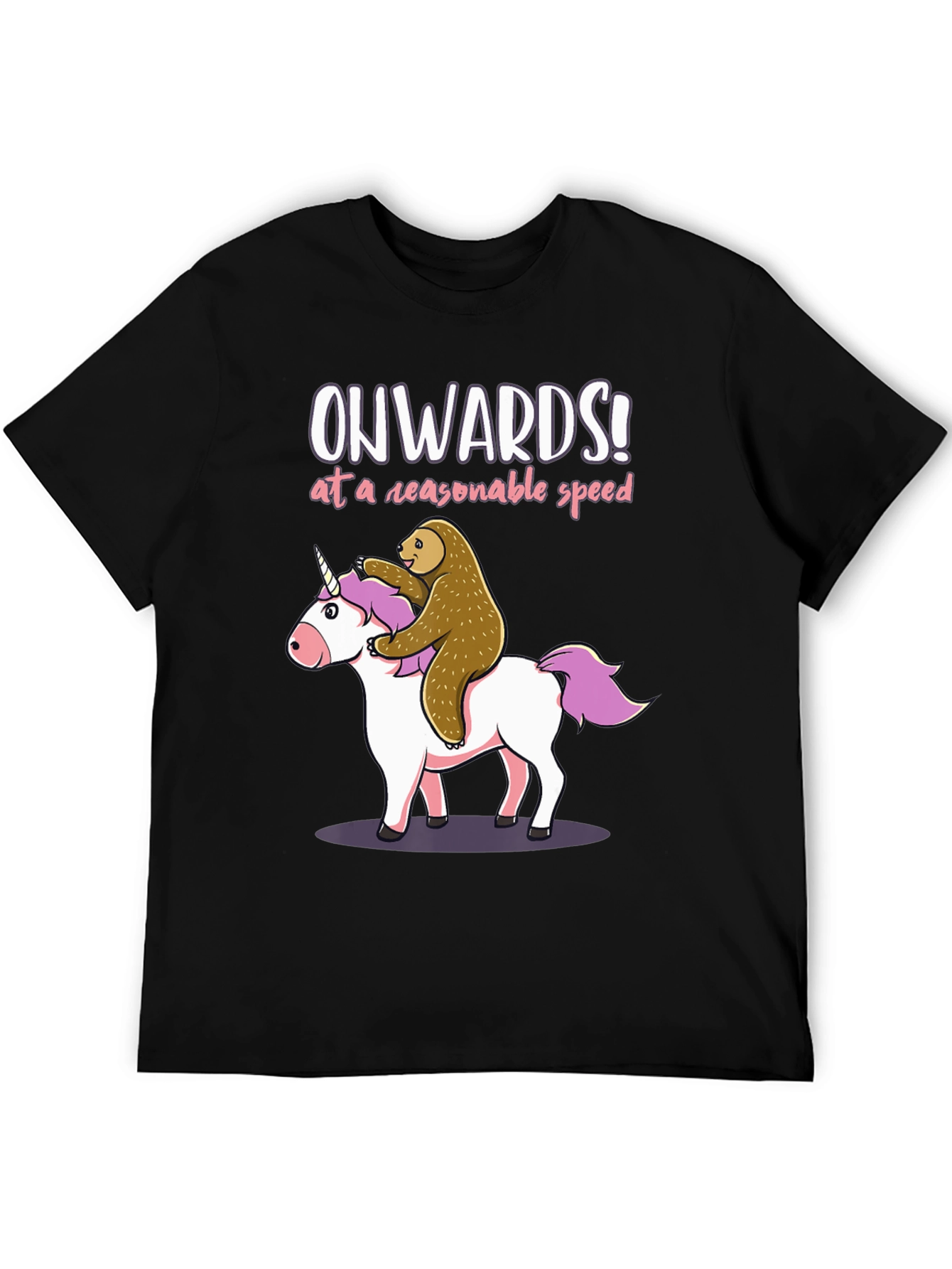 Black Onwards Unicorn Sloth T-Shirt - Funny Graphic Tee view 5