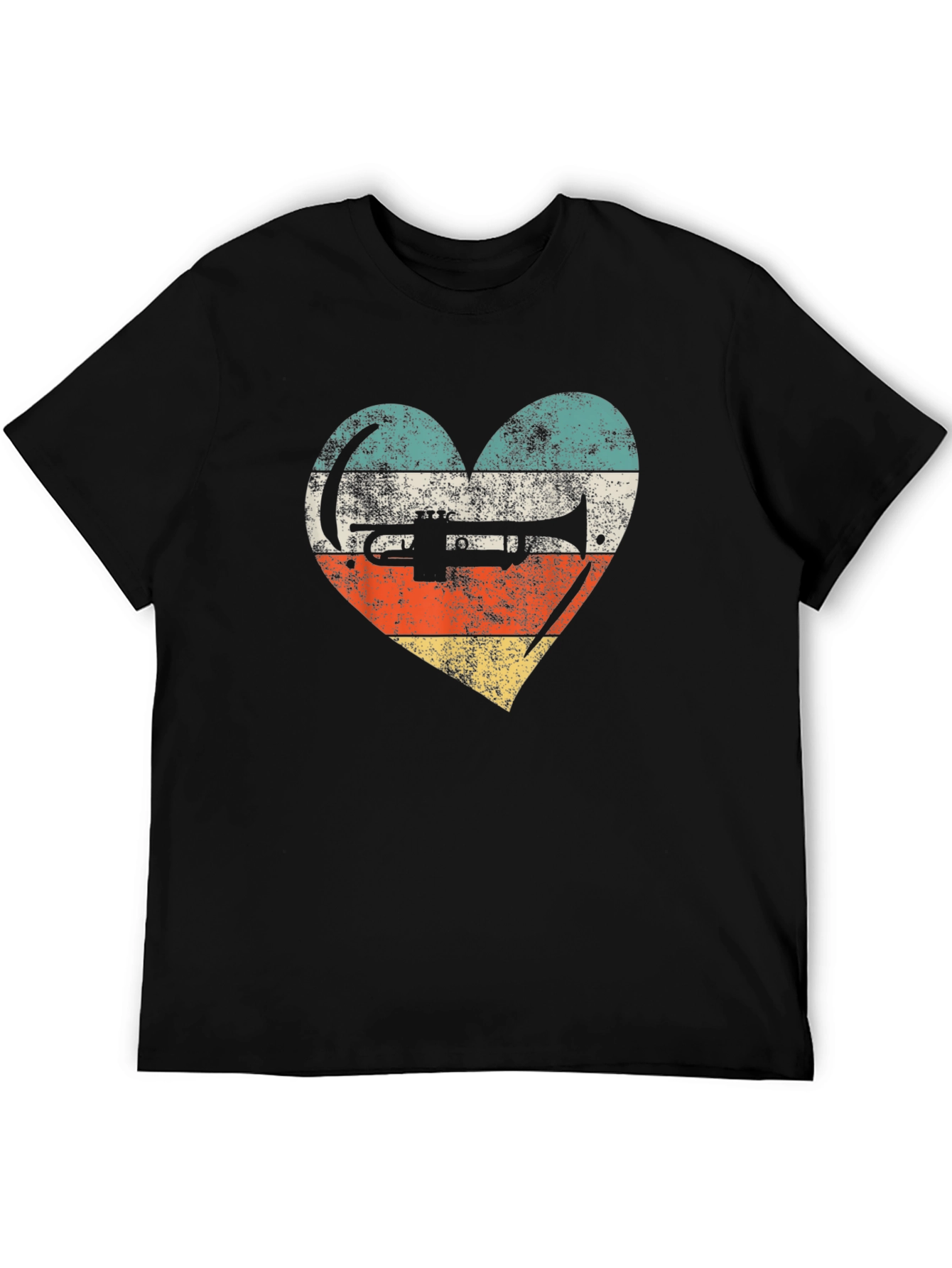 Black Retro Trumpet Heart T-Shirt - Vintage Style Musician Tee view 5