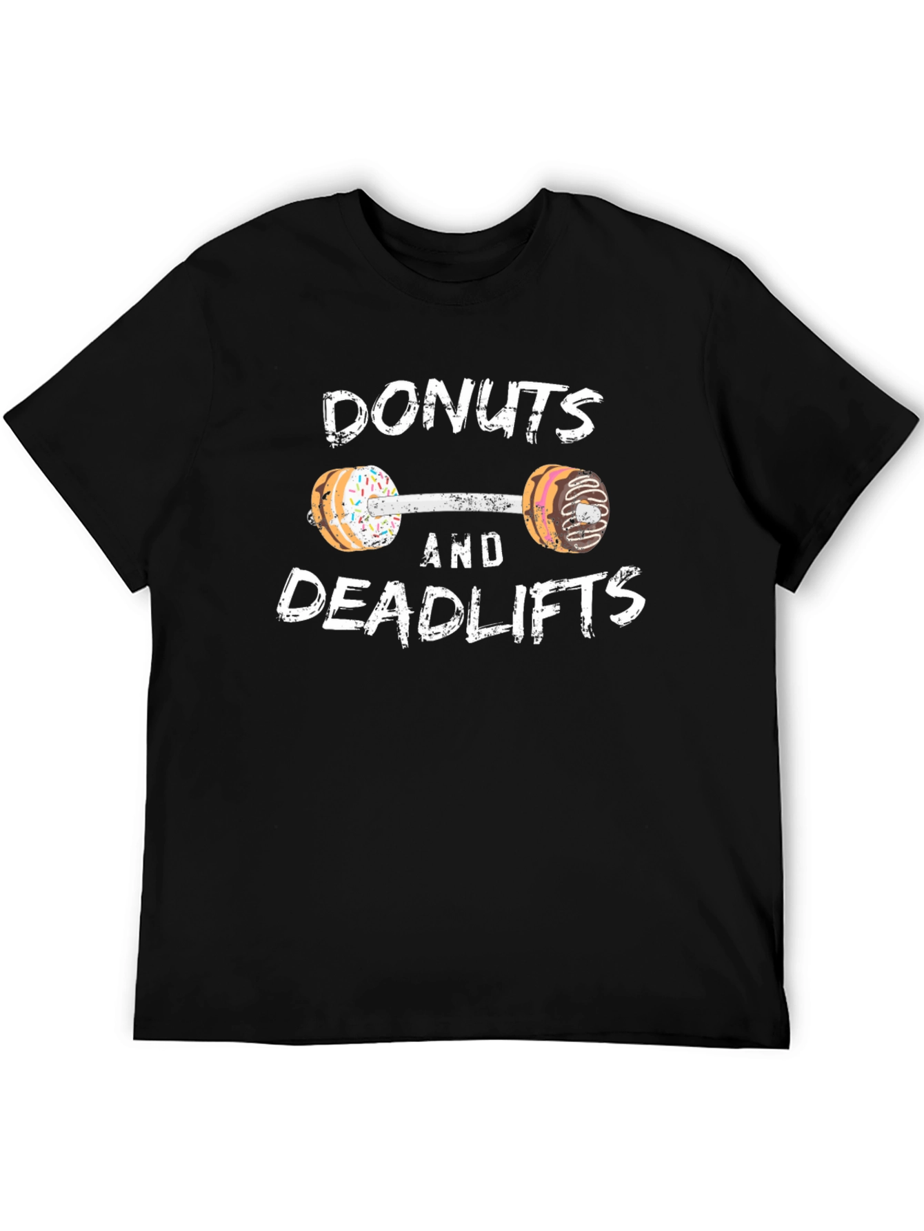 Black Donuts and Deadlifts Funny Workout Gym T-Shirt view 5
