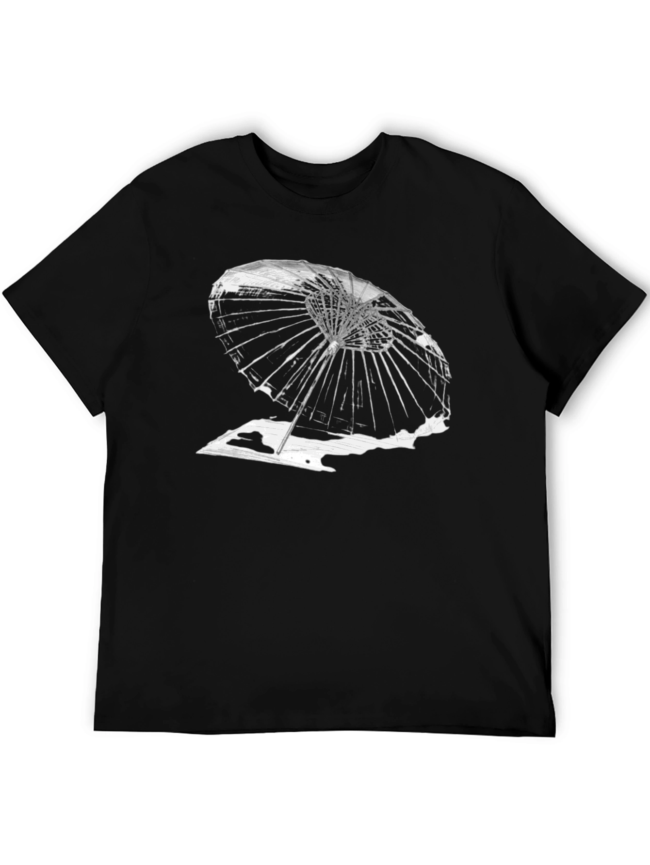 Black Abstract Umbrella Graphic Tee - Black Cotton T-Shirt view 5