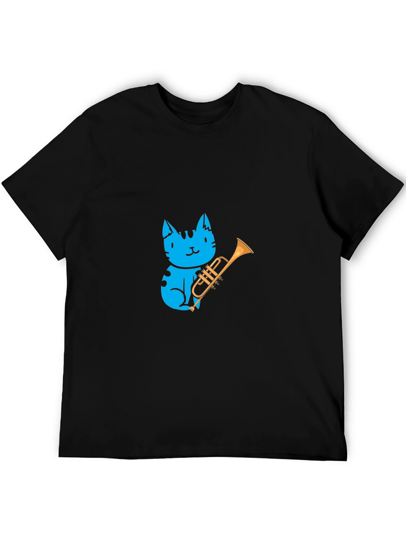 Black Blue Cat Trumpet Player Graphic Tee view 5