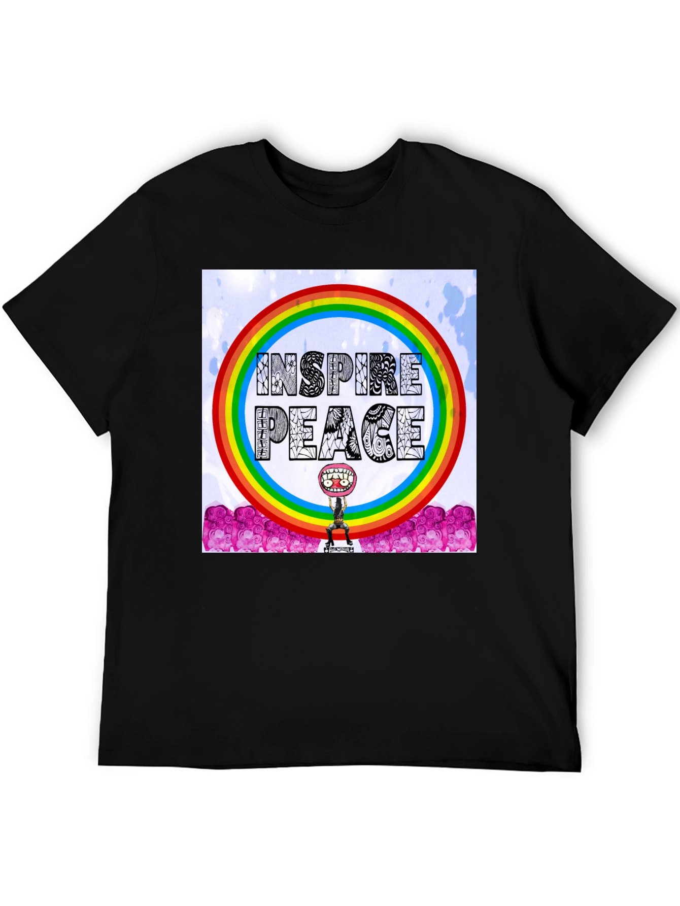 Black Inspire Peace Graphic Tee - Rainbow Design view 5