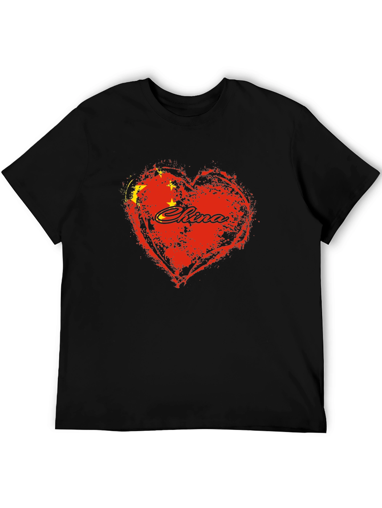 Black China Love Heart Flag Graphic T-Shirt view 5
