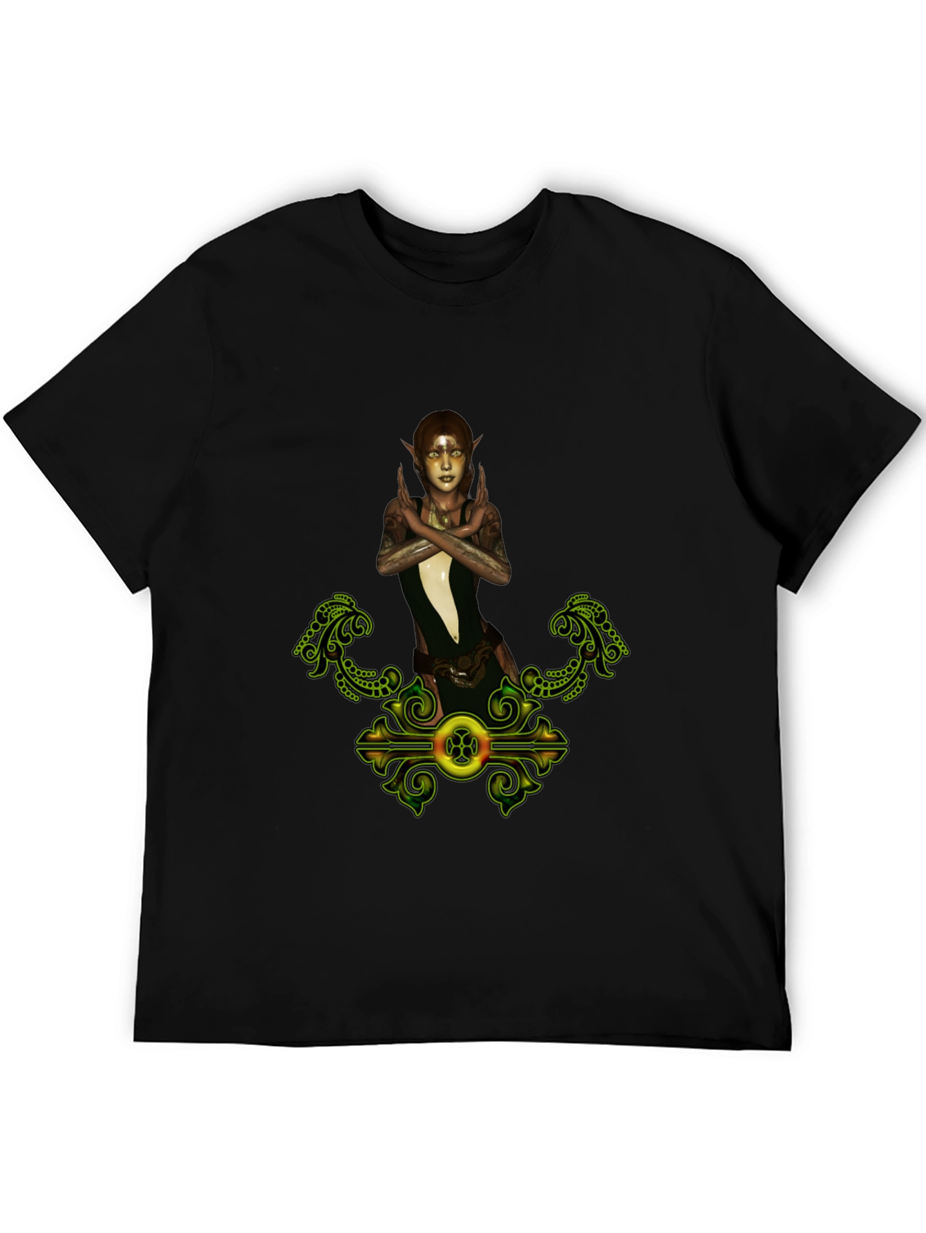 Black Elf Maiden Graphic Tee - Fantasy Print Shirt view 5