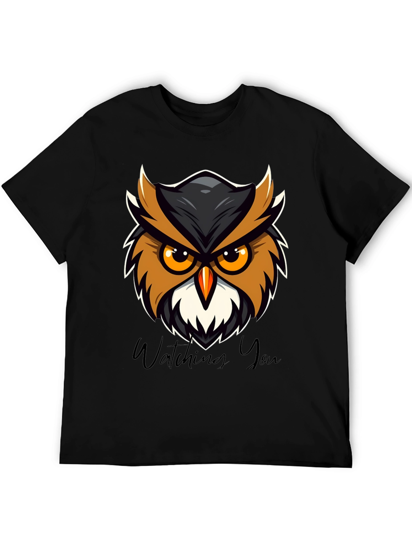 Black Men's Black Owl Graphic Tee - Watching You Design view 5