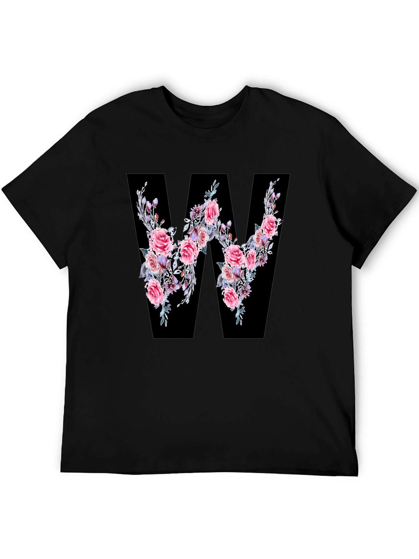 Black Floral Letter W Black T-Shirt view 5