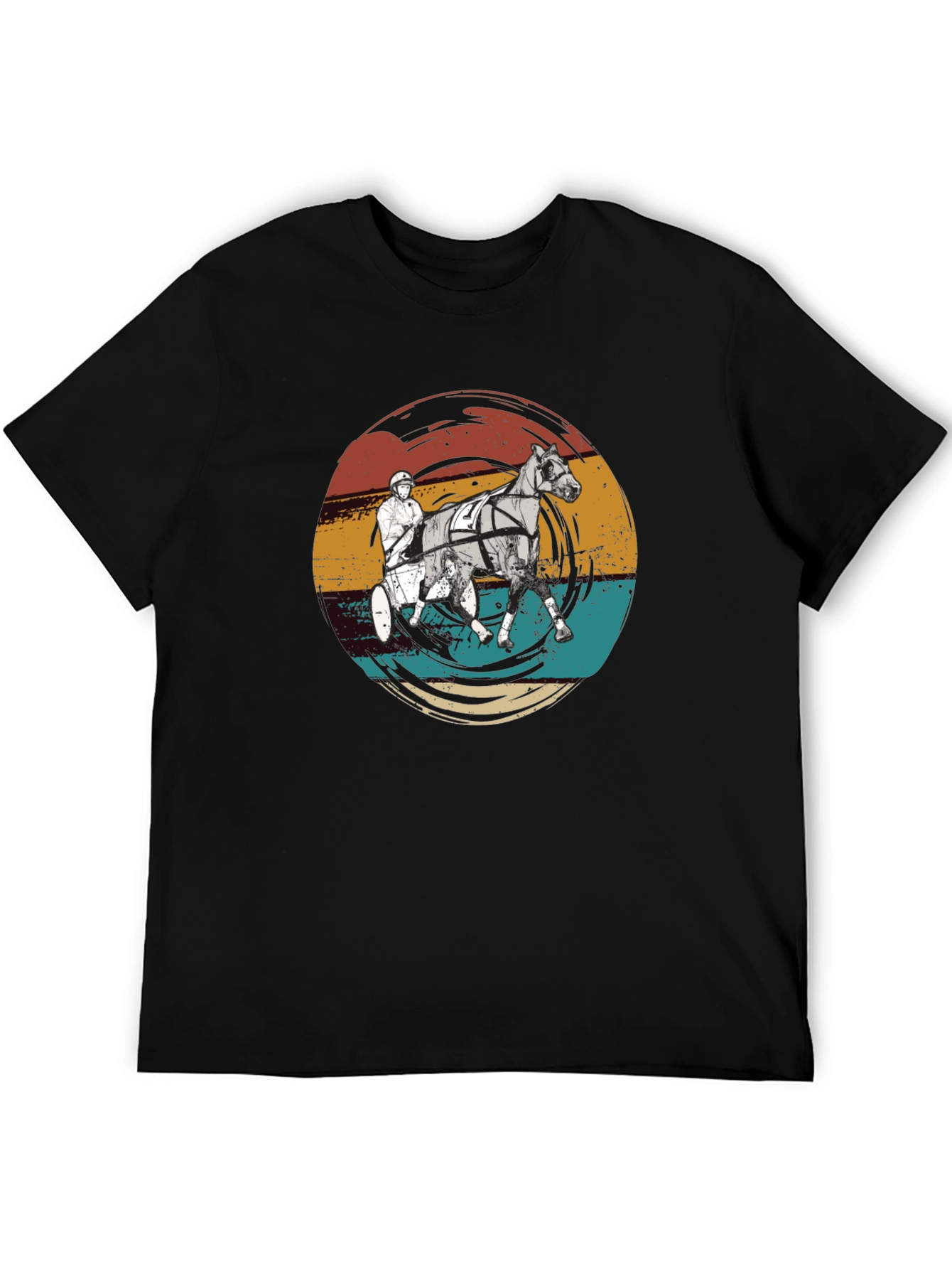 Black Retro Horse Racing Graphic T-Shirt view 5