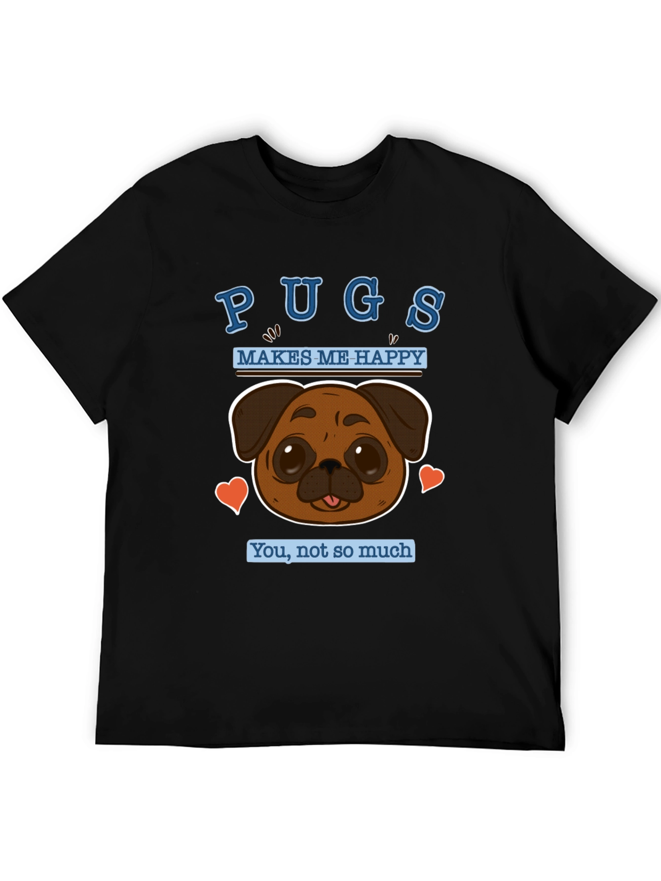 Black Pugs Make Me Happy Graphic Tee - Soft Cotton Casual Wear view 5