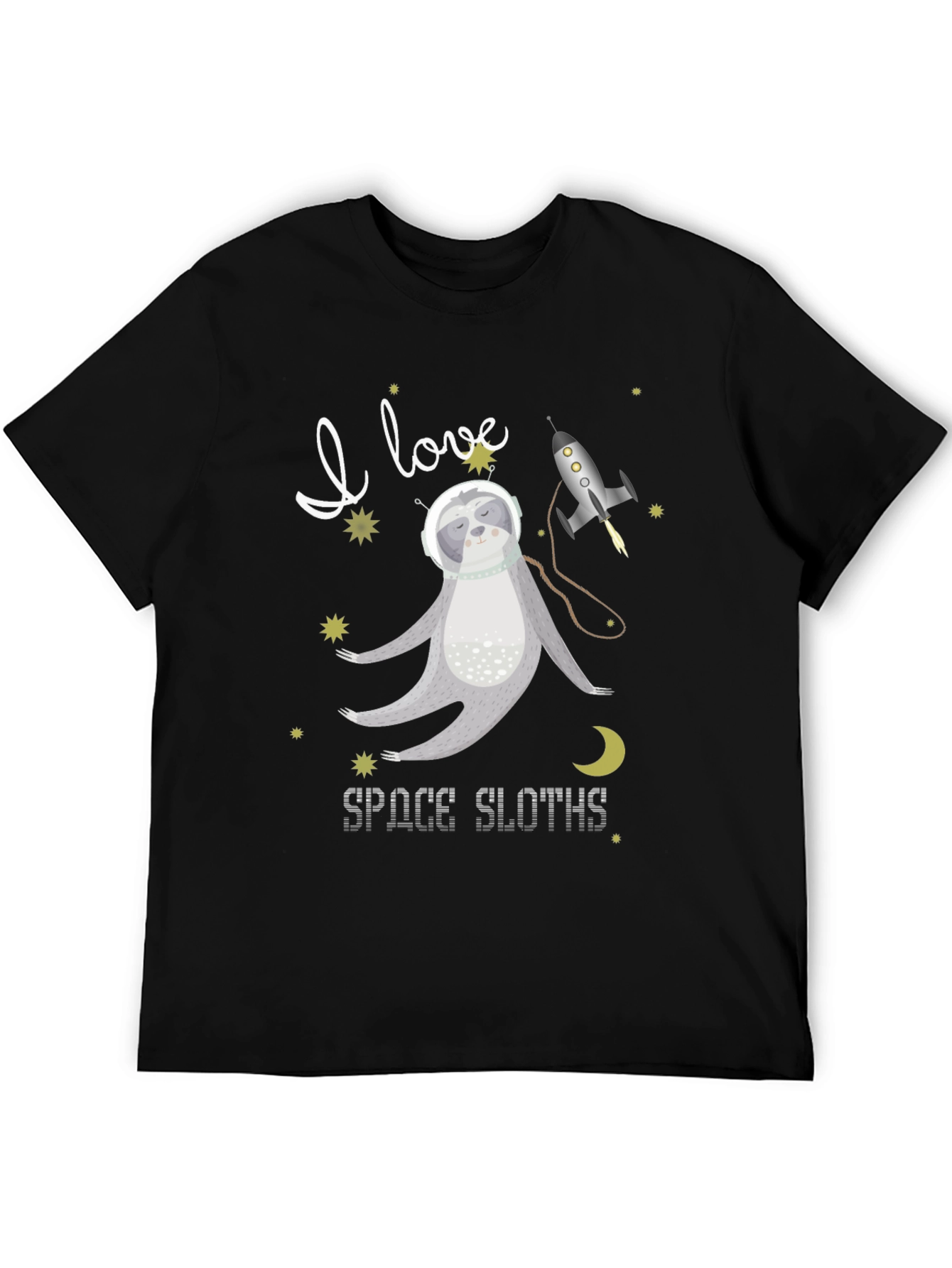 Black I Love Space Sloths Black T-Shirt view 5