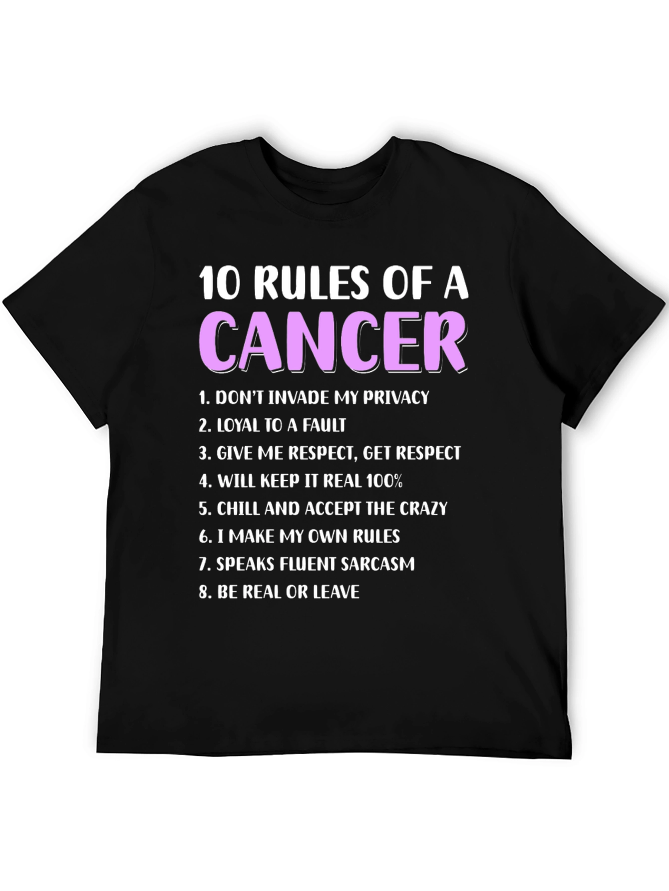 Black Cancer Zodiac T-Shirt - 10 Rules view 5