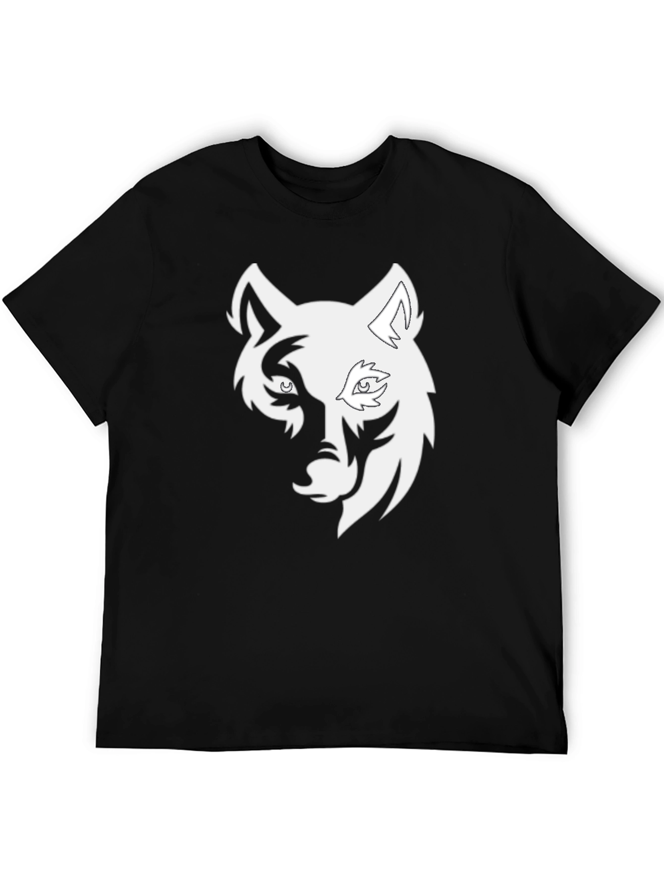 Black Cool Wolf Head Graphic Black T-Shirt view 5