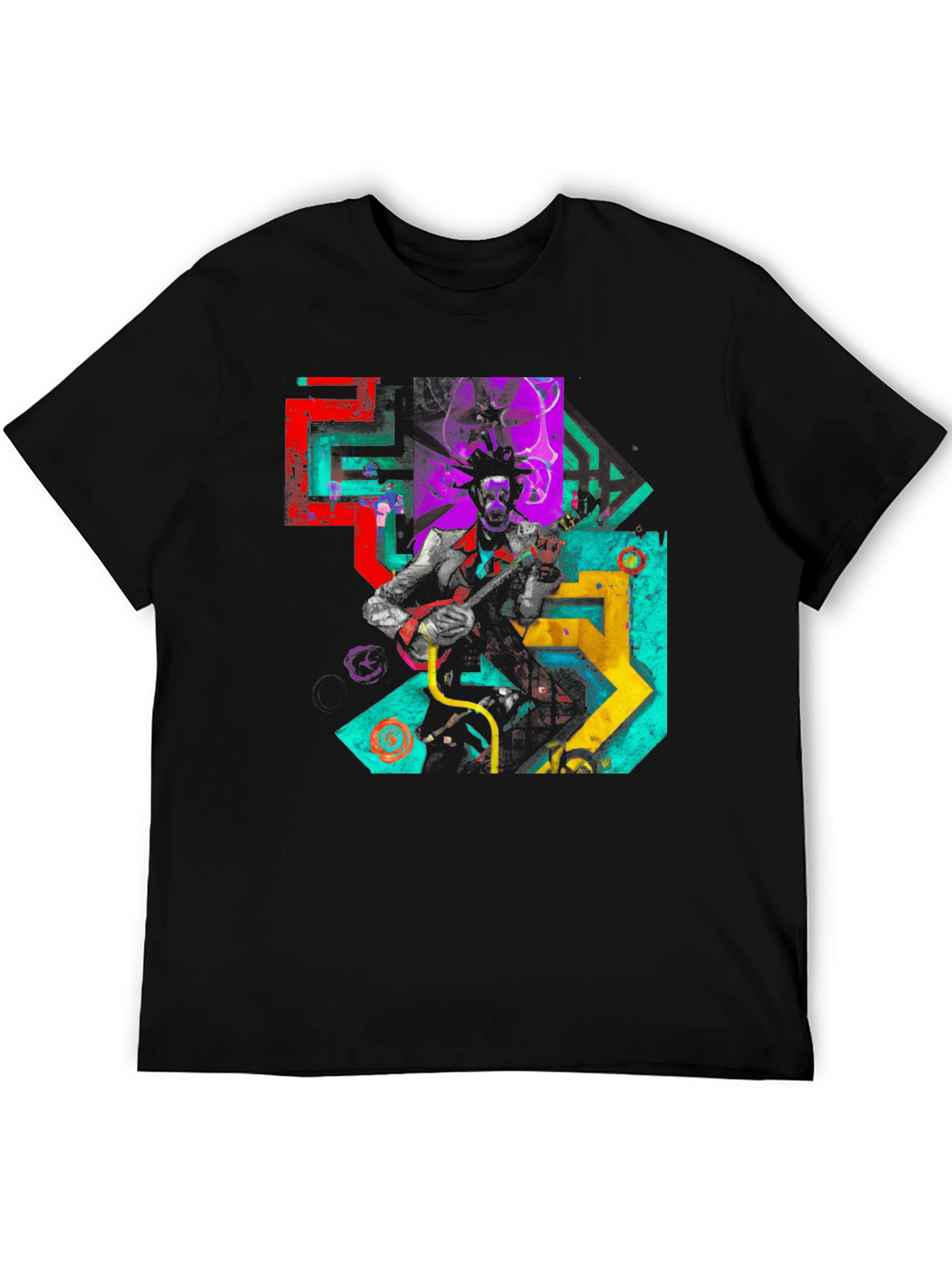 Black Abstract Musician Graphic Tee - Black Cotton Blend view 5