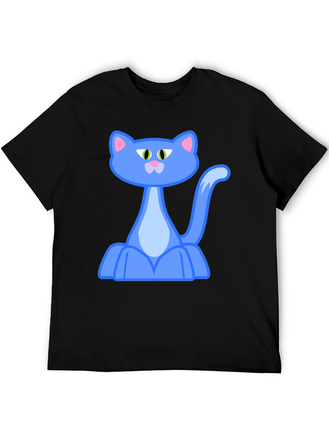 Black Blue Cartoon Cat Graphic Black T-Shirt view 5
