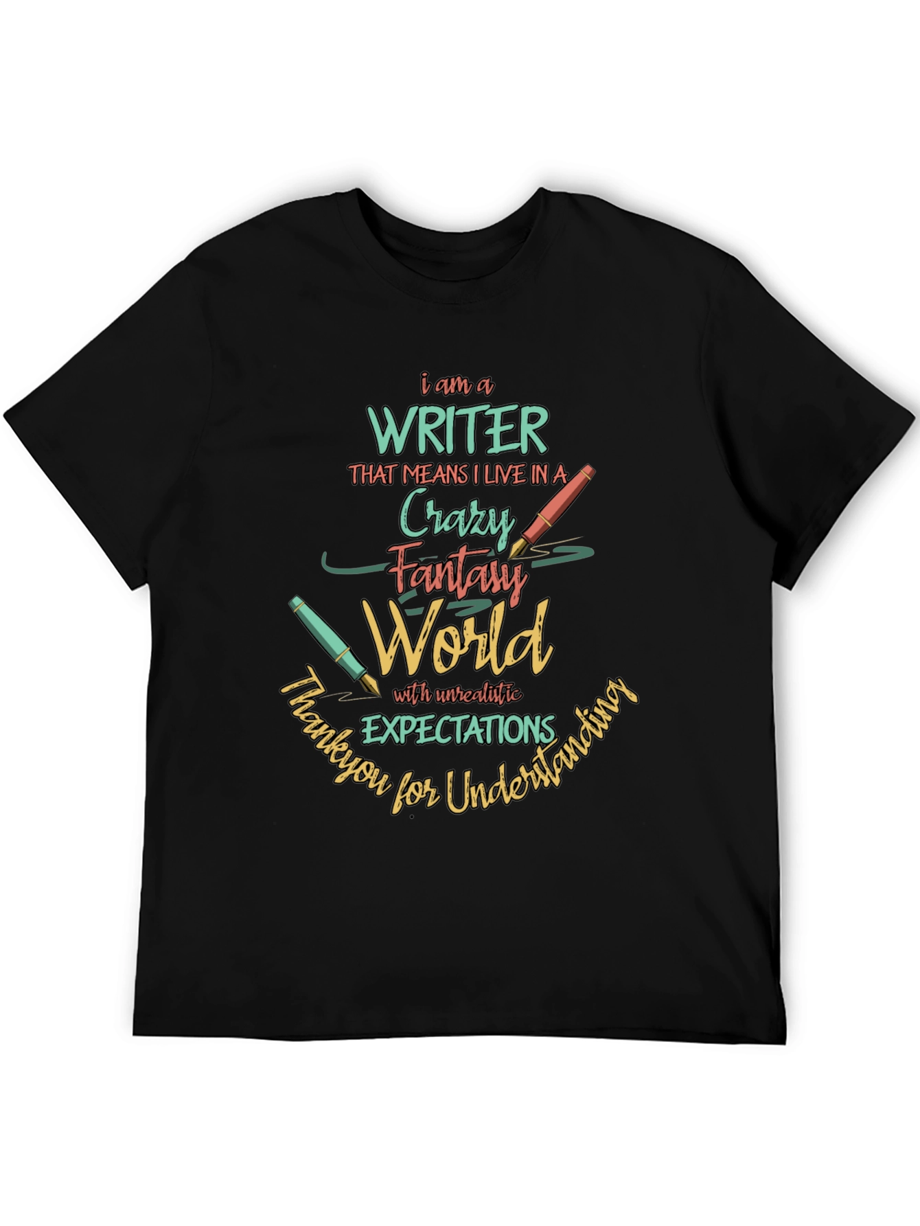 Black Writer T-Shirt: Crazy Fantasy World view 5