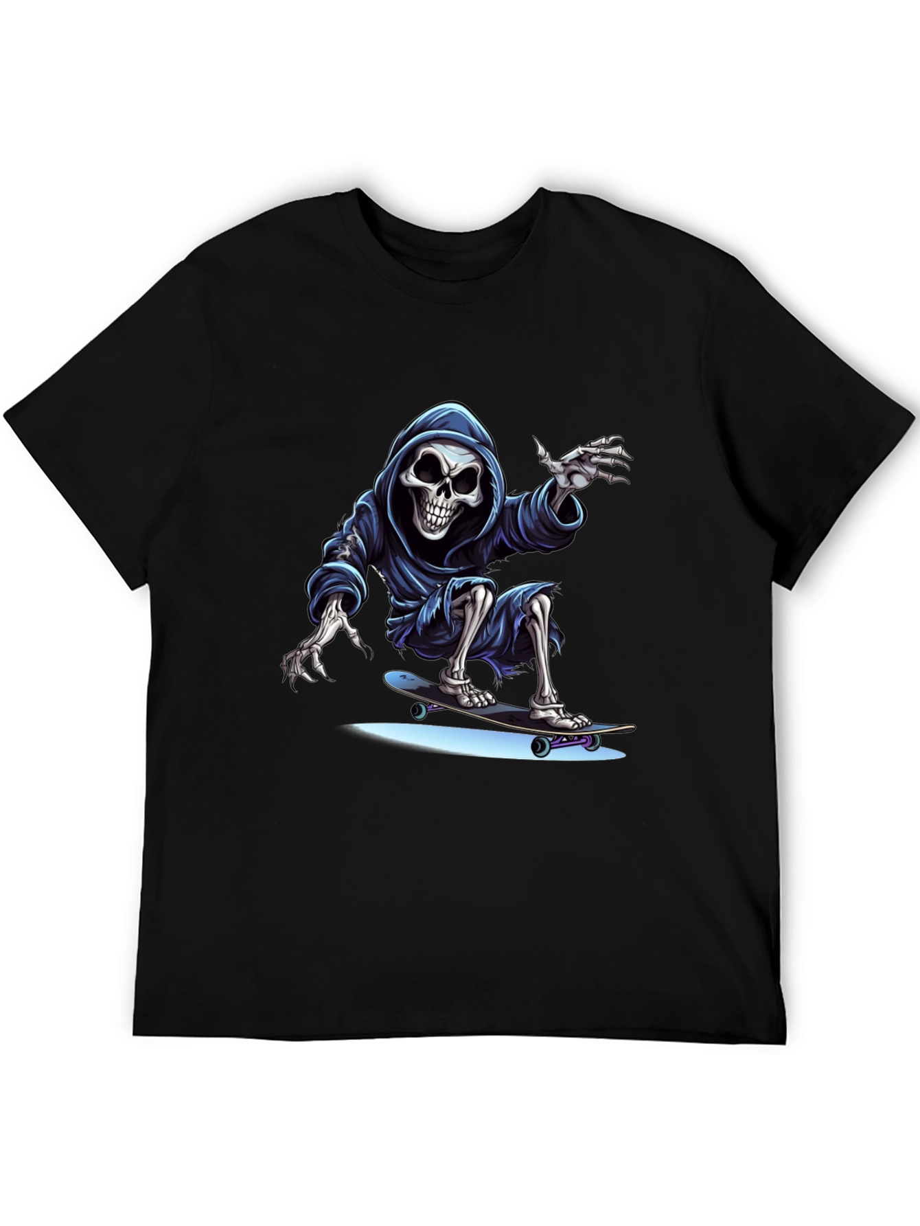 Black Skateboarding Grim Reaper Graphic Tee - Cool Skeleton Shirt view 5