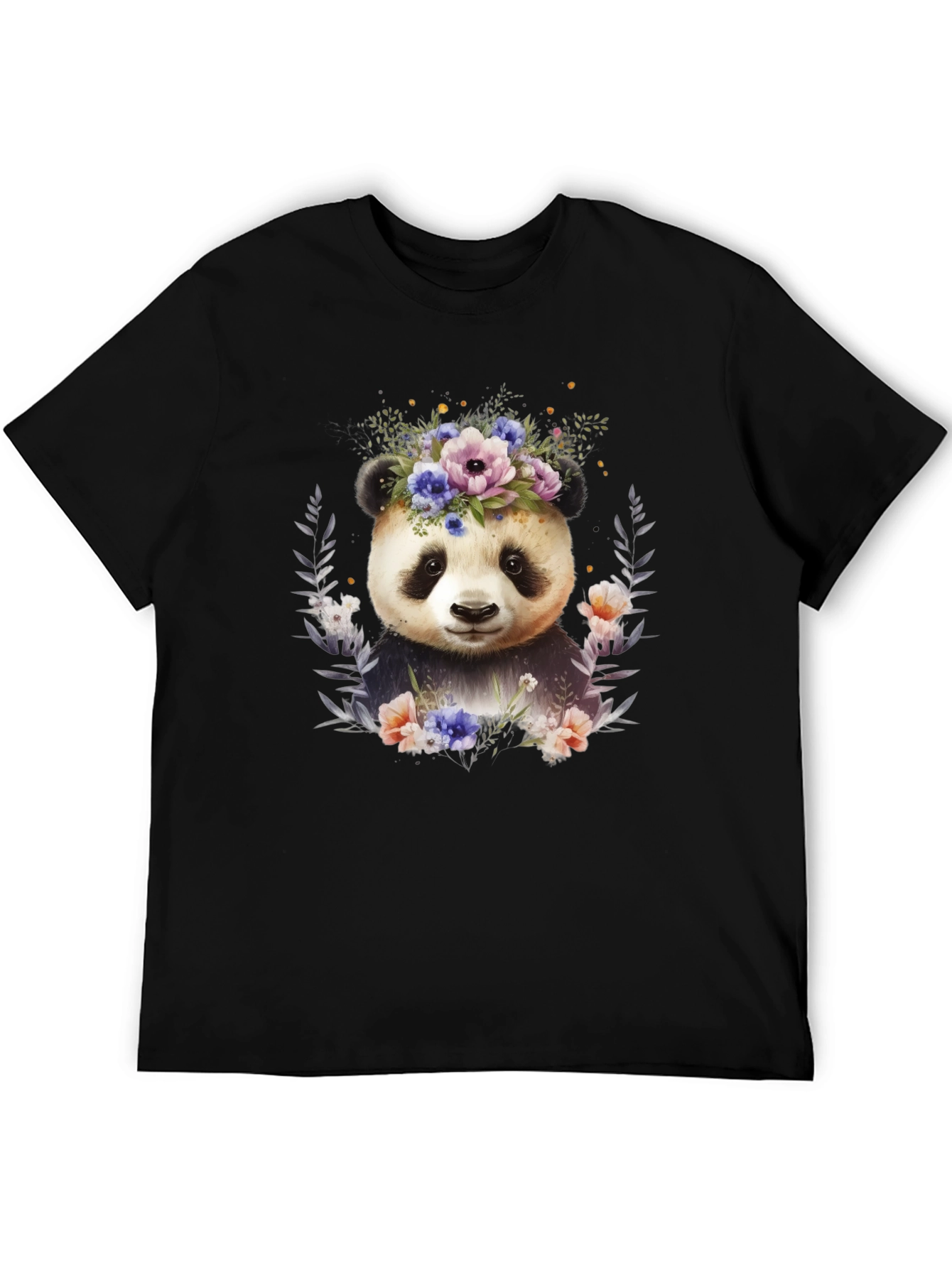 Black Panda Floral Wreath T-Shirt - Cute Animal Tee view 5