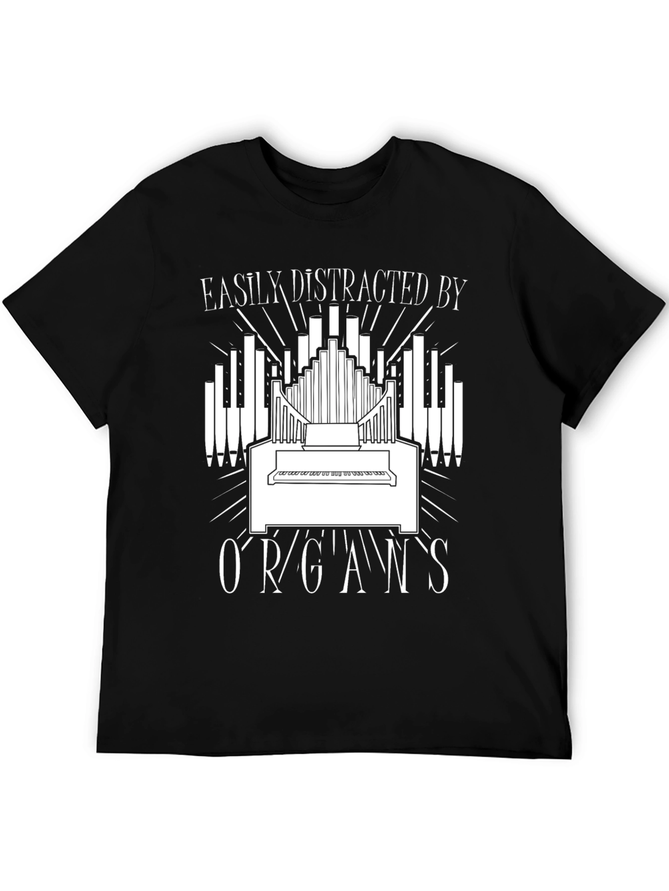 Black Easily Distracted By Organs Funny T-Shirt view 5