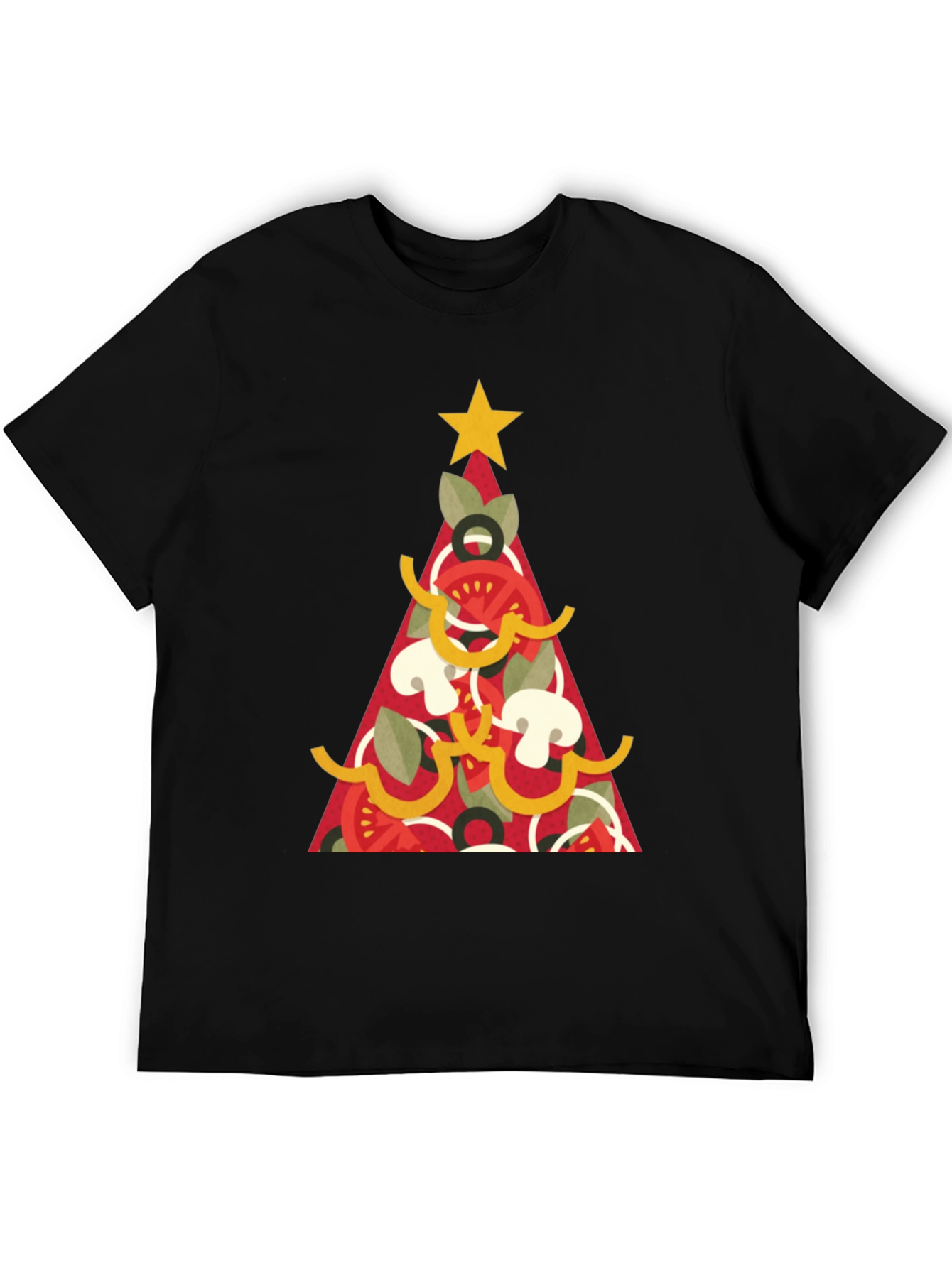 Black Pizza Christmas Tree Graphic Tee - Holiday Apparel view 5