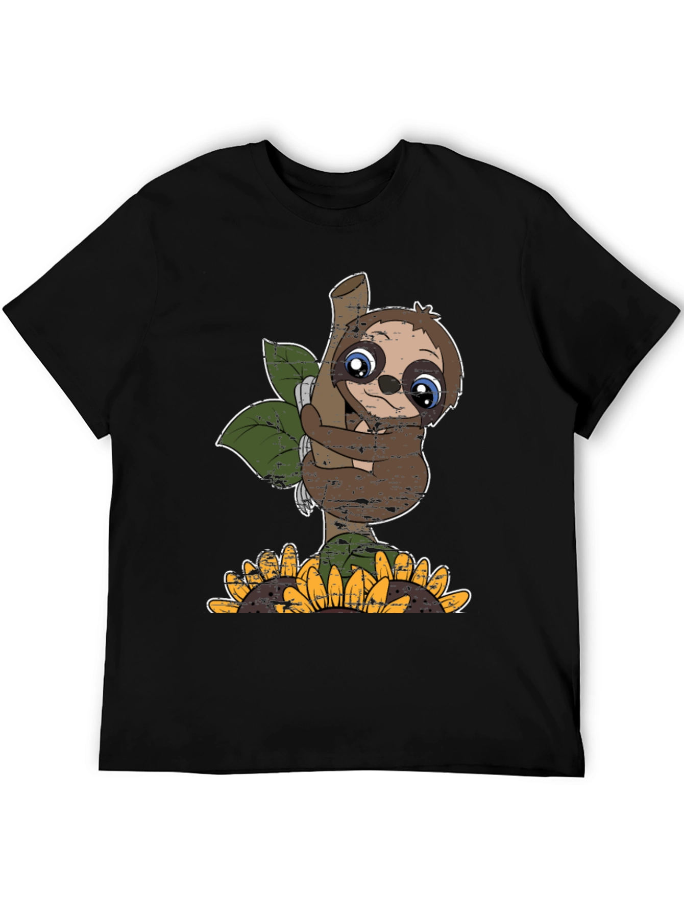 Black Cute Sloth Sunflower Graphic Tee view 5