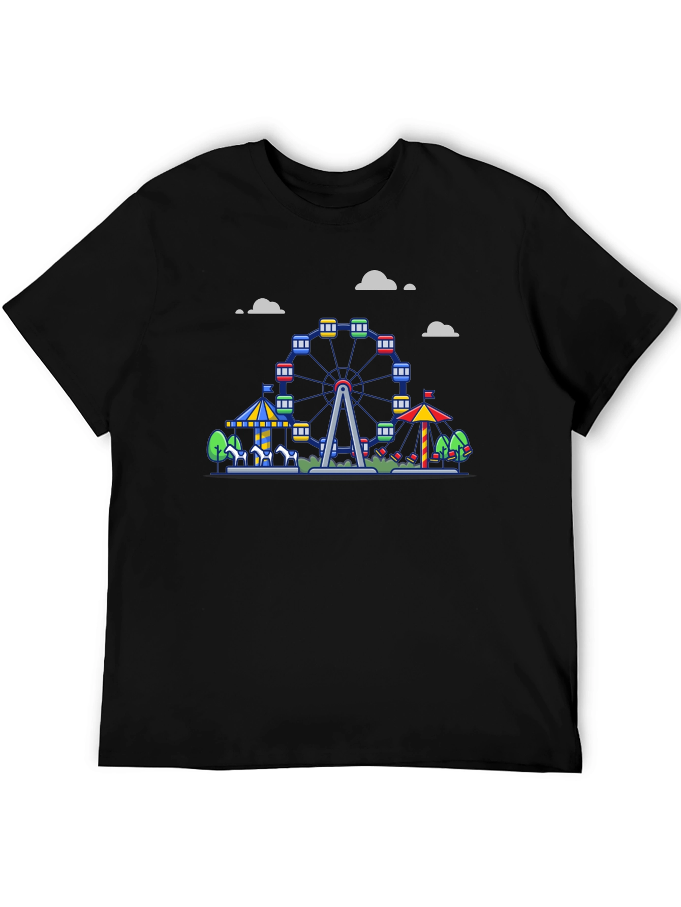 Black Carnival Ferris Wheel Graphic Tee - Black Cotton Shirt view 5