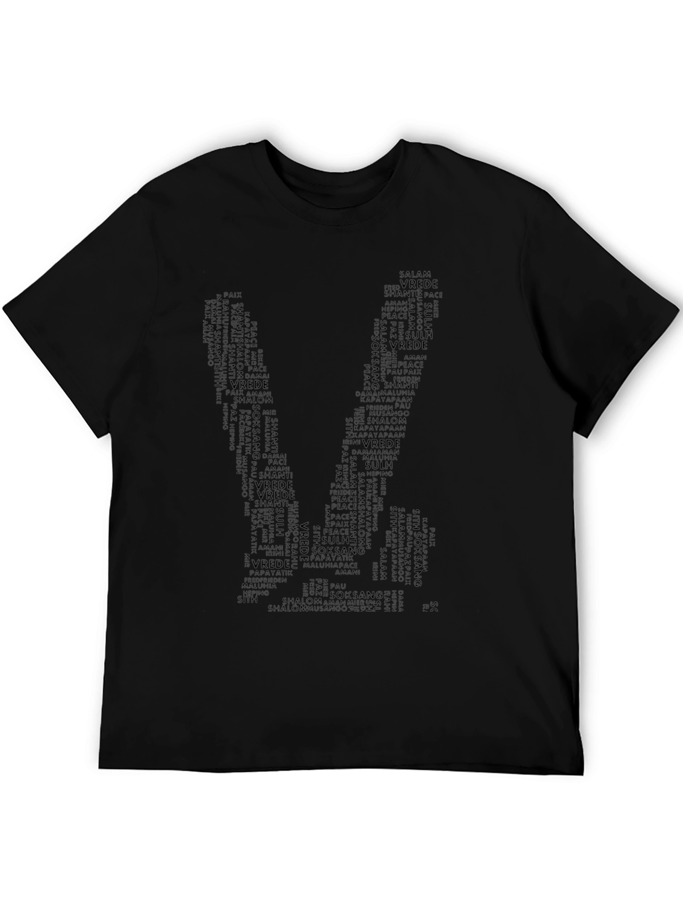 Black Peace Sign Word Art T-Shirt - Black view 5