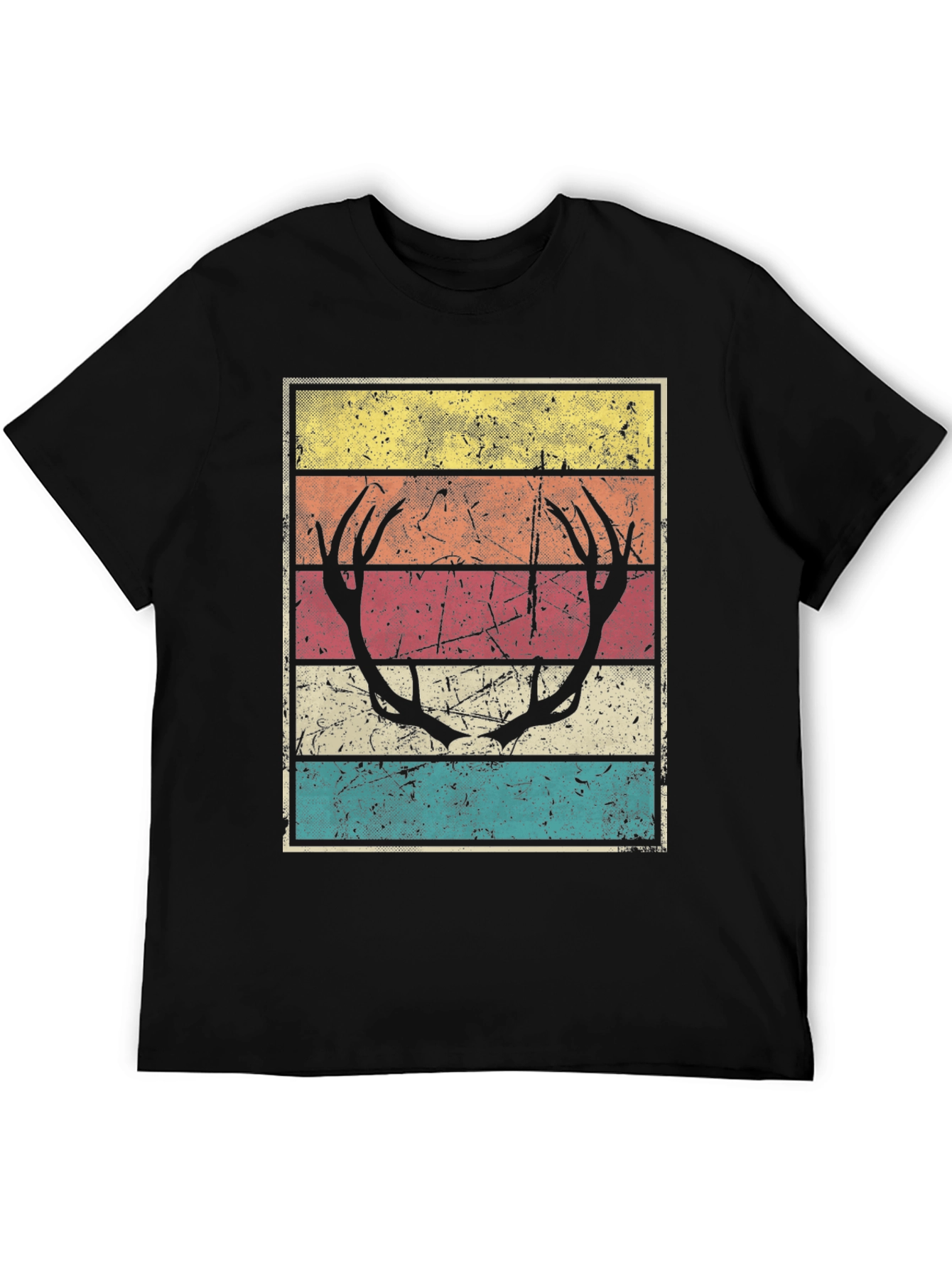 Black Retro Deer Antler Graphic Tee - Vintage Style view 5