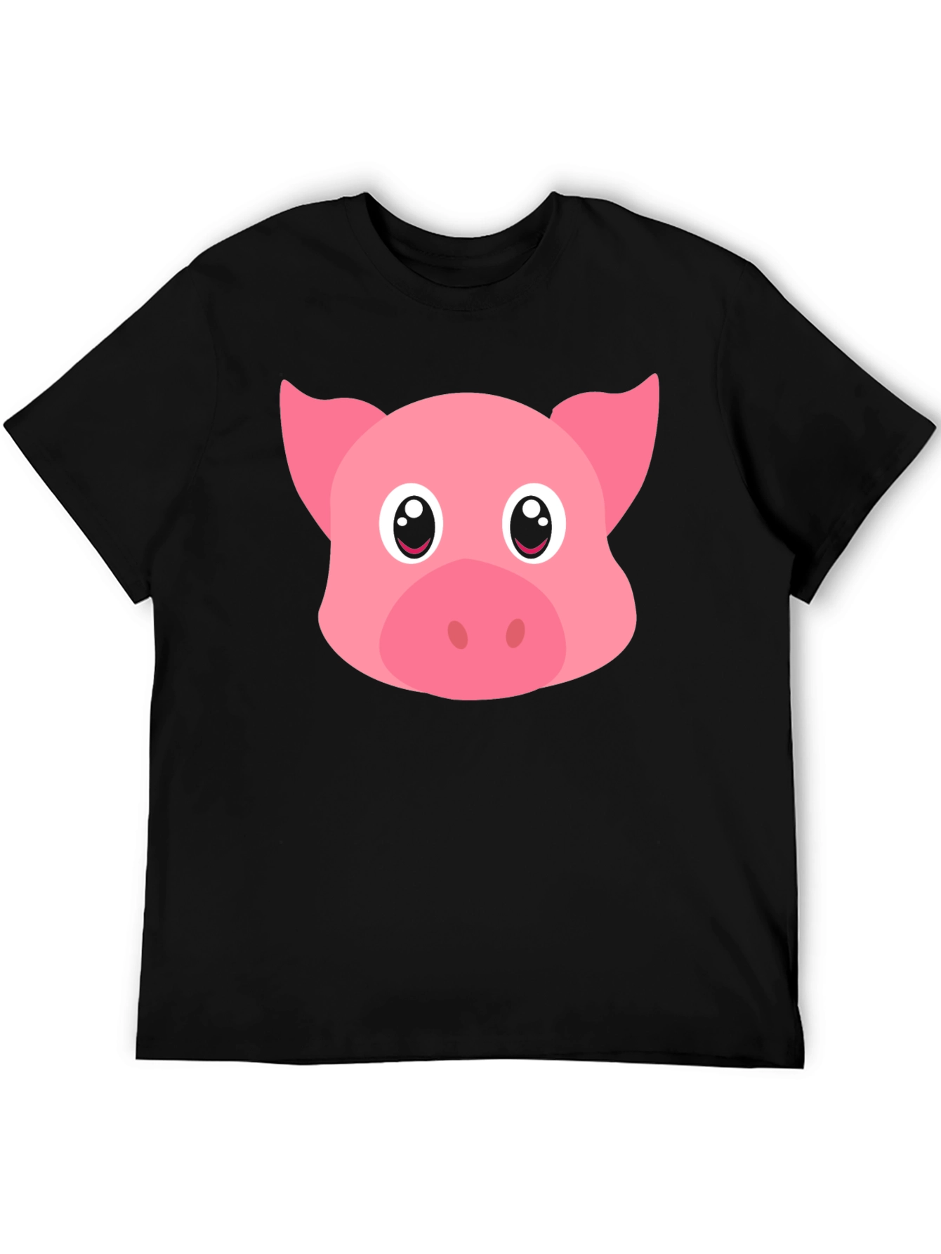 Black Cute Pig Face Graphic Black T-Shirt view 5