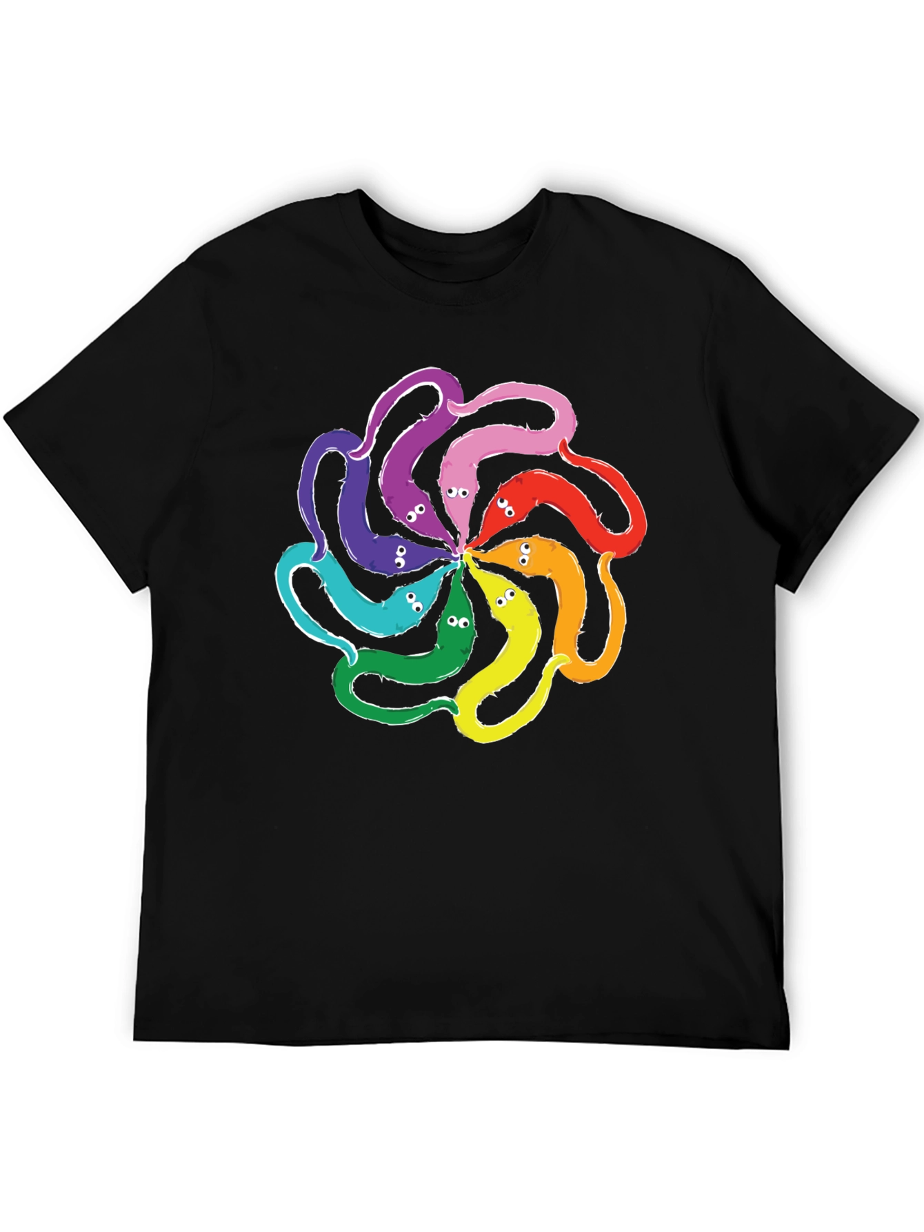 Black Colorful Worms On A String T-Shirt view 5