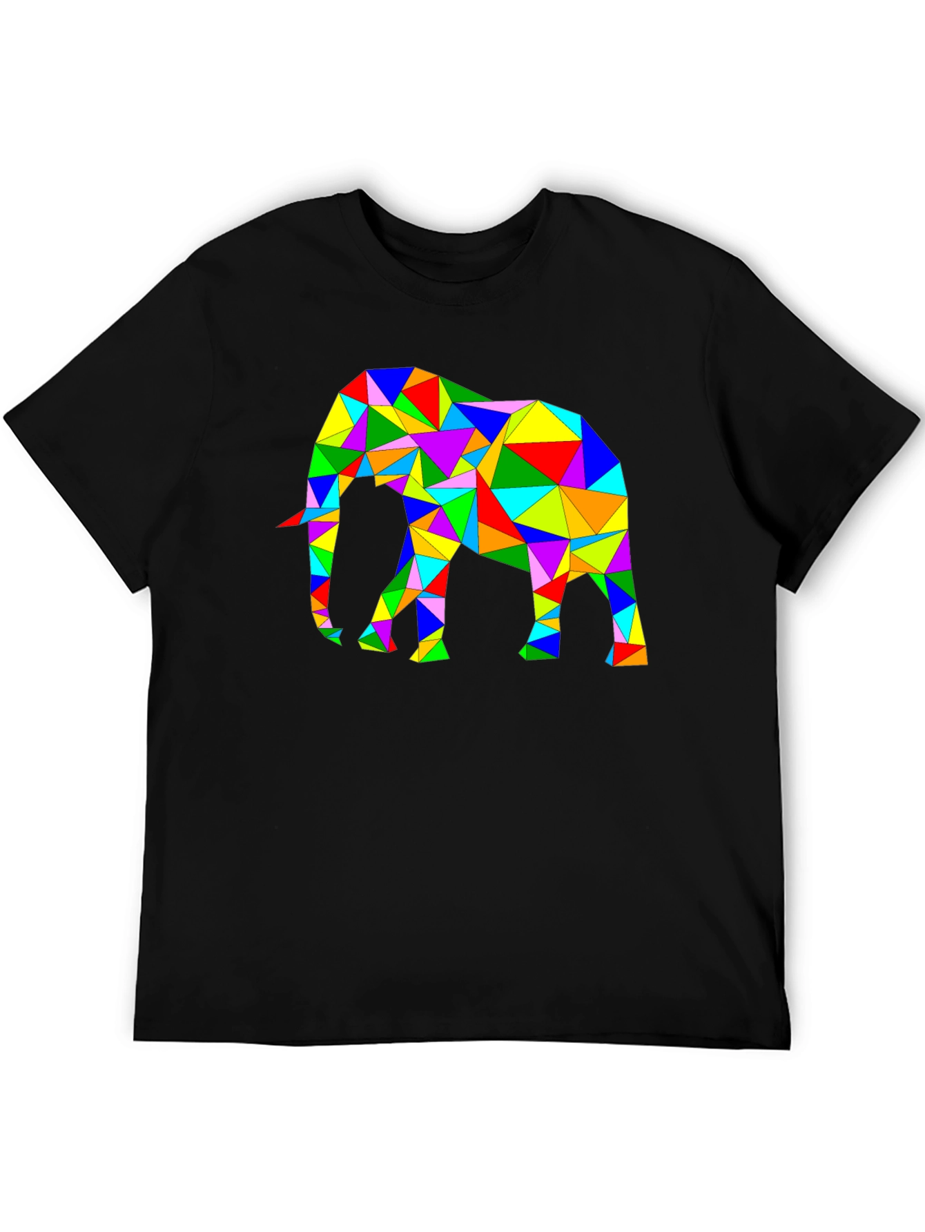 Black Geometric Elephant Tee - Colorful Animal Art Shirt view 5