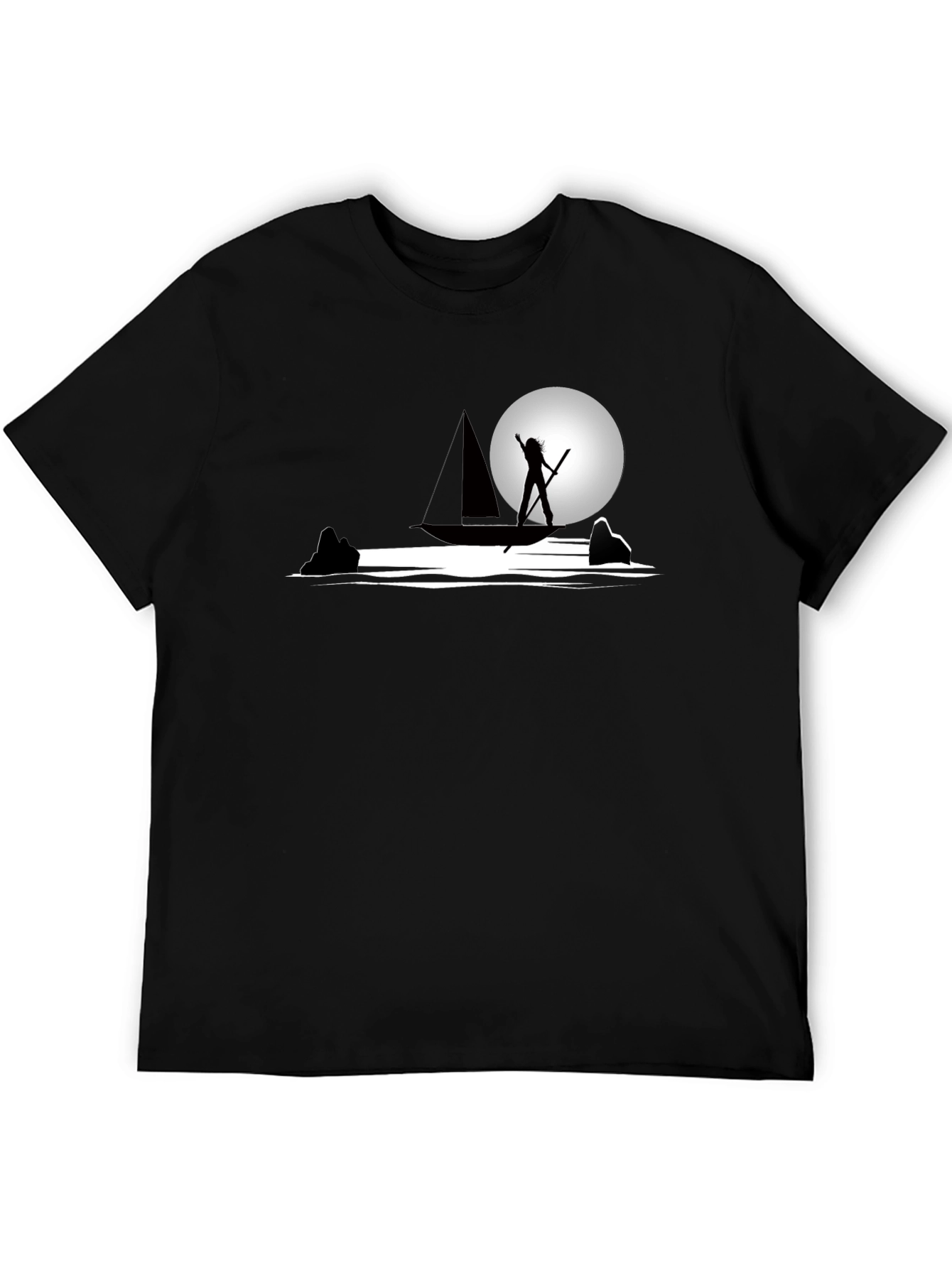 Black Silhouette Boat Graphic T-Shirt - Cool Design view 5