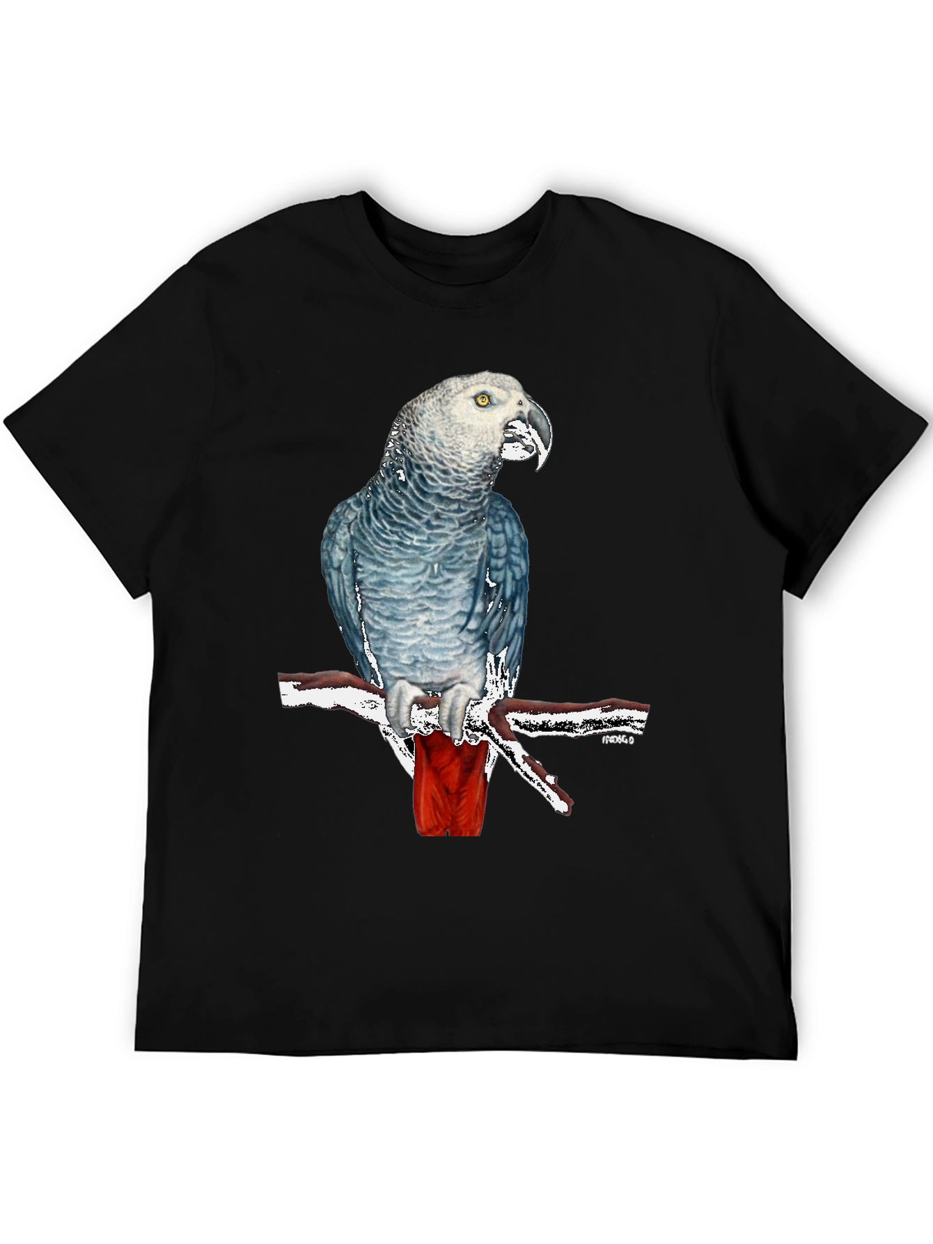 Black African Grey Parrot Graphic T-Shirt - Unisex Black Tee view 5