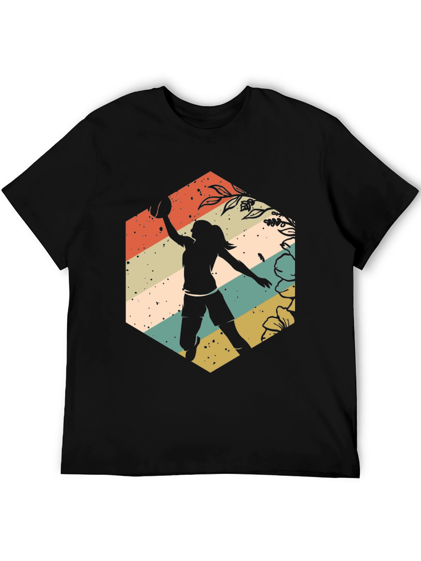 Black Retro Volleyball Player Graphic T-Shirt view 5