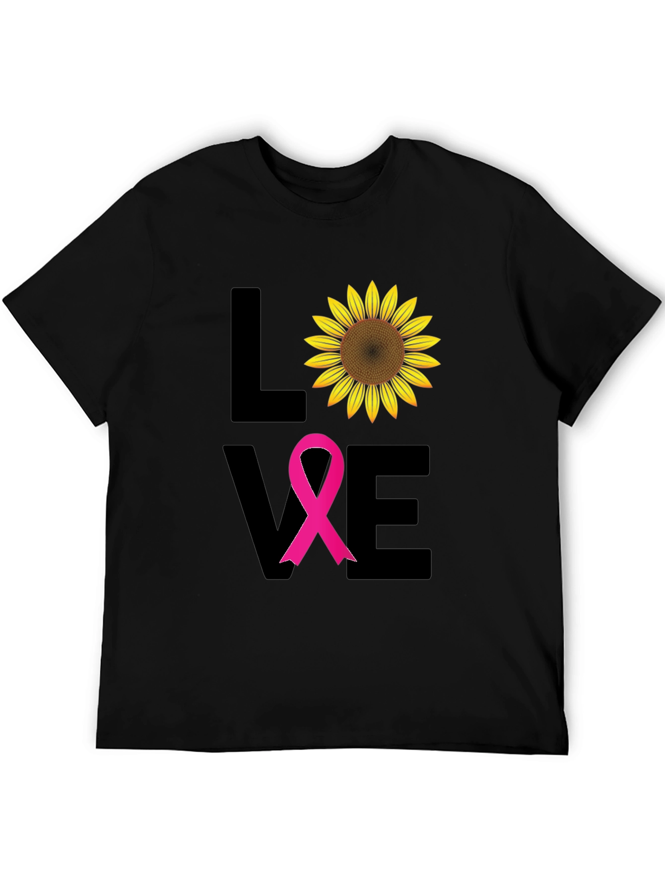 Black Love Sunflower Breast Cancer Awareness T-Shirt view 5