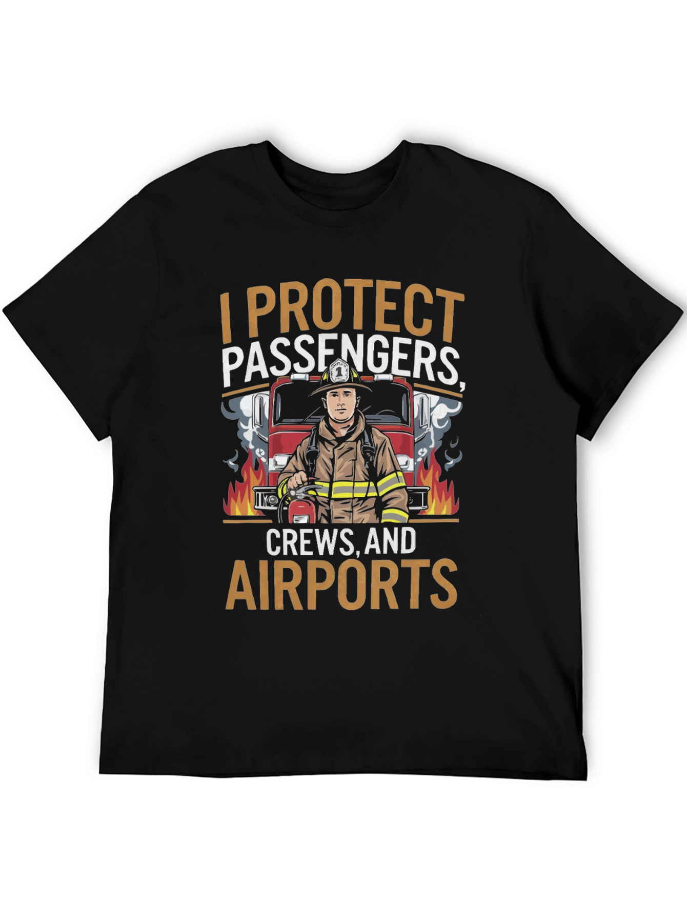 Black Firefighter Airport Crew Protection Graphic T-Shirt view 5
