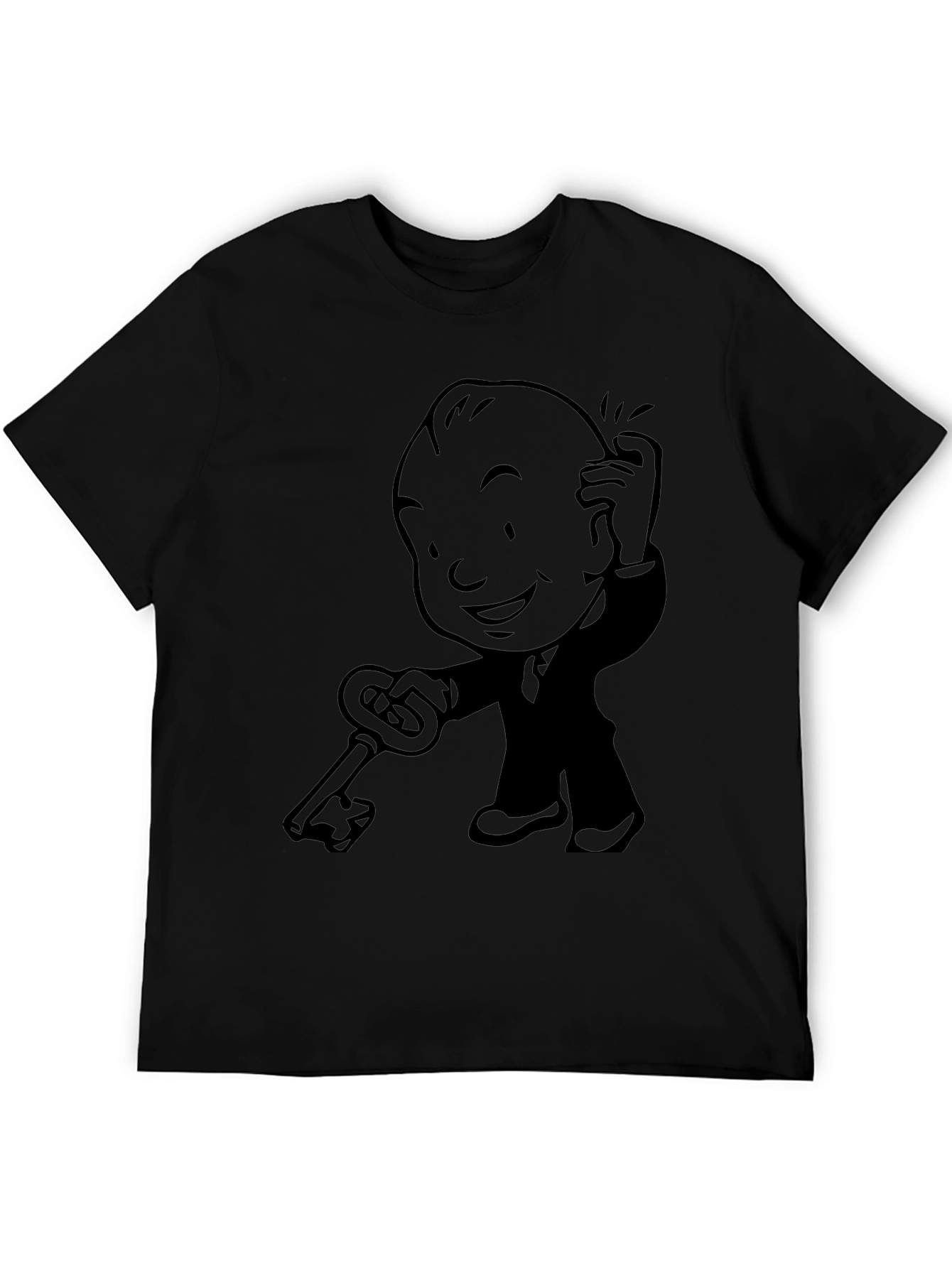 Black Retro Cartoon Key Black T-Shirt view 5