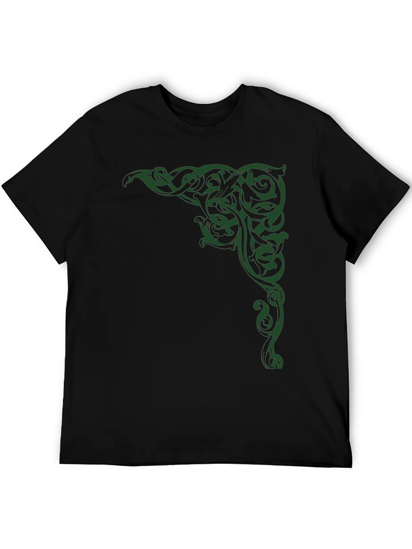 Black Men's Black T-Shirt with Green Celtic Corner Design view 5