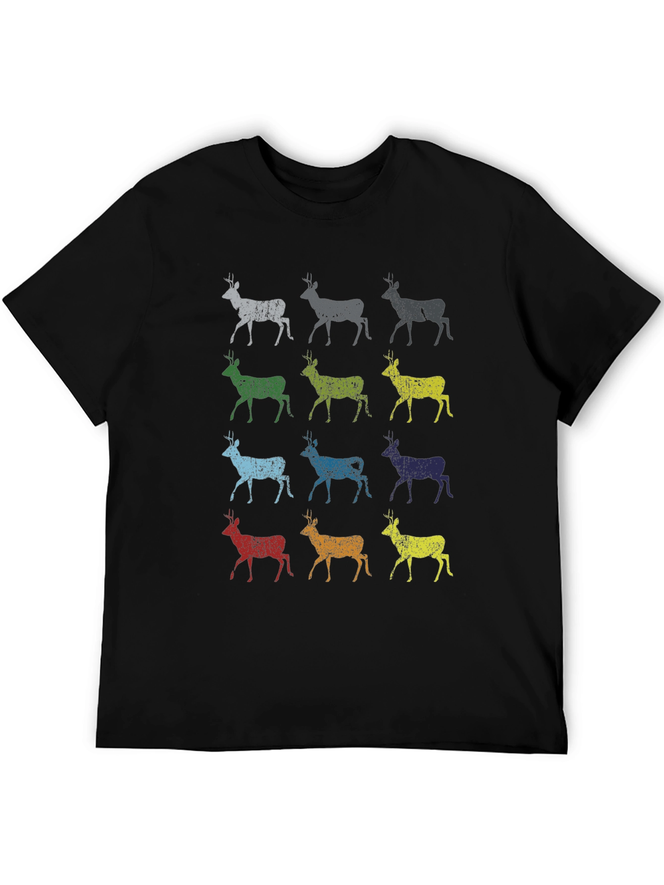 Black Colorful Deer Graphic Print T-Shirt view 5
