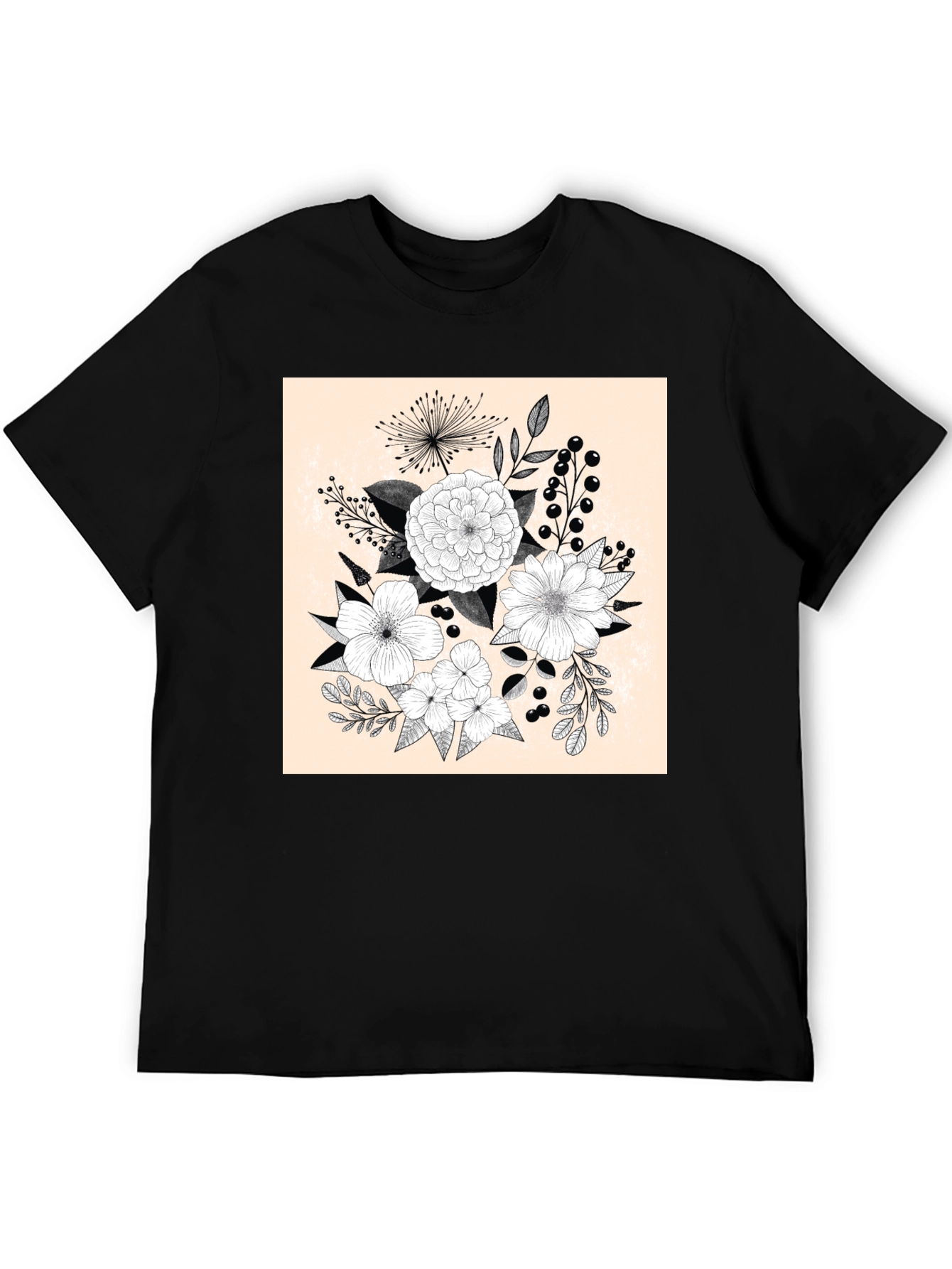 Black Floral Graphic Print Black T-Shirt view 5