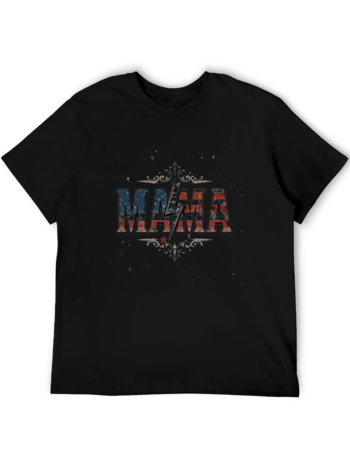Black MAMA American Flag Lightning Bolt Graphic T-Shirt view 5